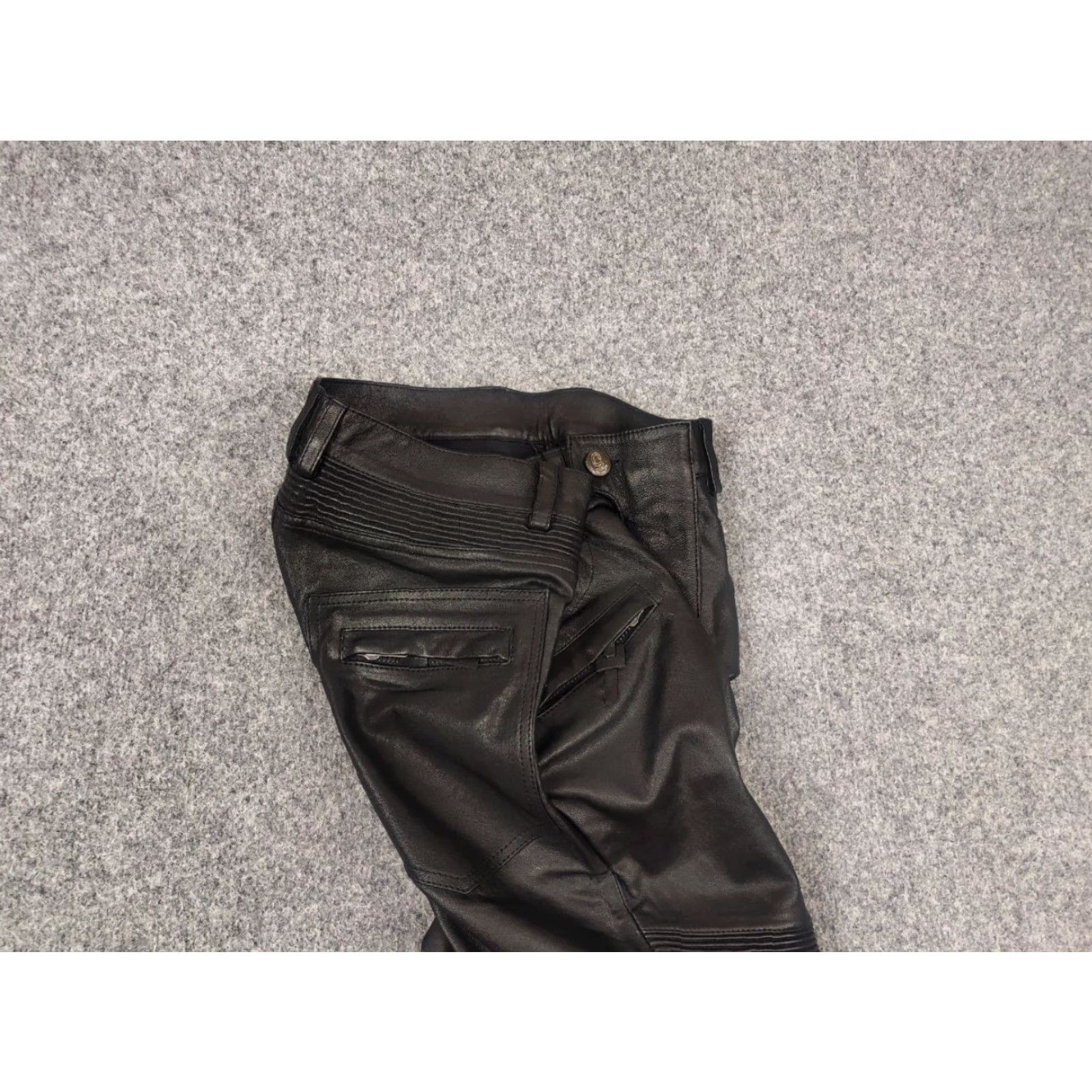 Balmain Gardeur Design Perfect men's Leather Pants Balmain Biker Style Straight Pants 32 Black Leather Size US 32 / EU 48 - 4 Thumbnail