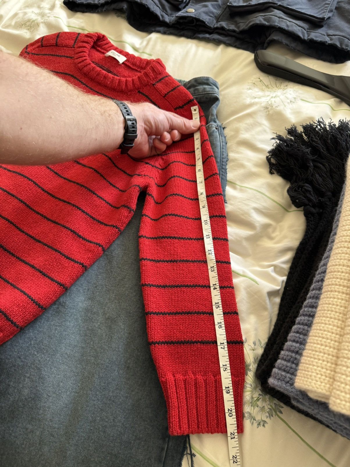 Celine $1.2k Celine red black stripe 💯% wool crew sweater S Hedi Size US S / EU 44-46 / 1 - 7 Thumbnail