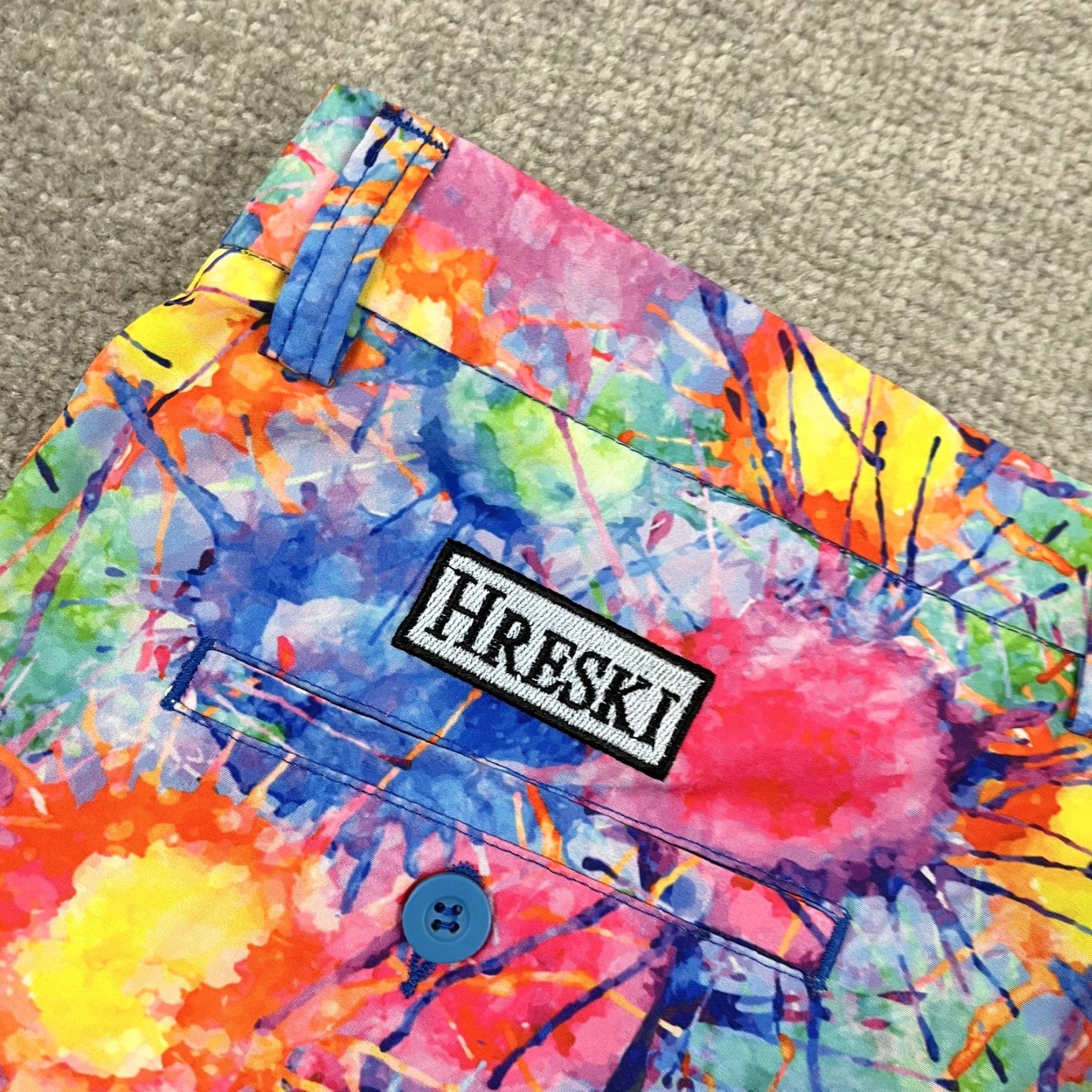 Vintage Hreski Chino Shorts Men 36 / 10" Paint Loud Bold Performance Stretch Golf Preppy Shirt? Size US 36 / EU 52 - 3 Thumbnail