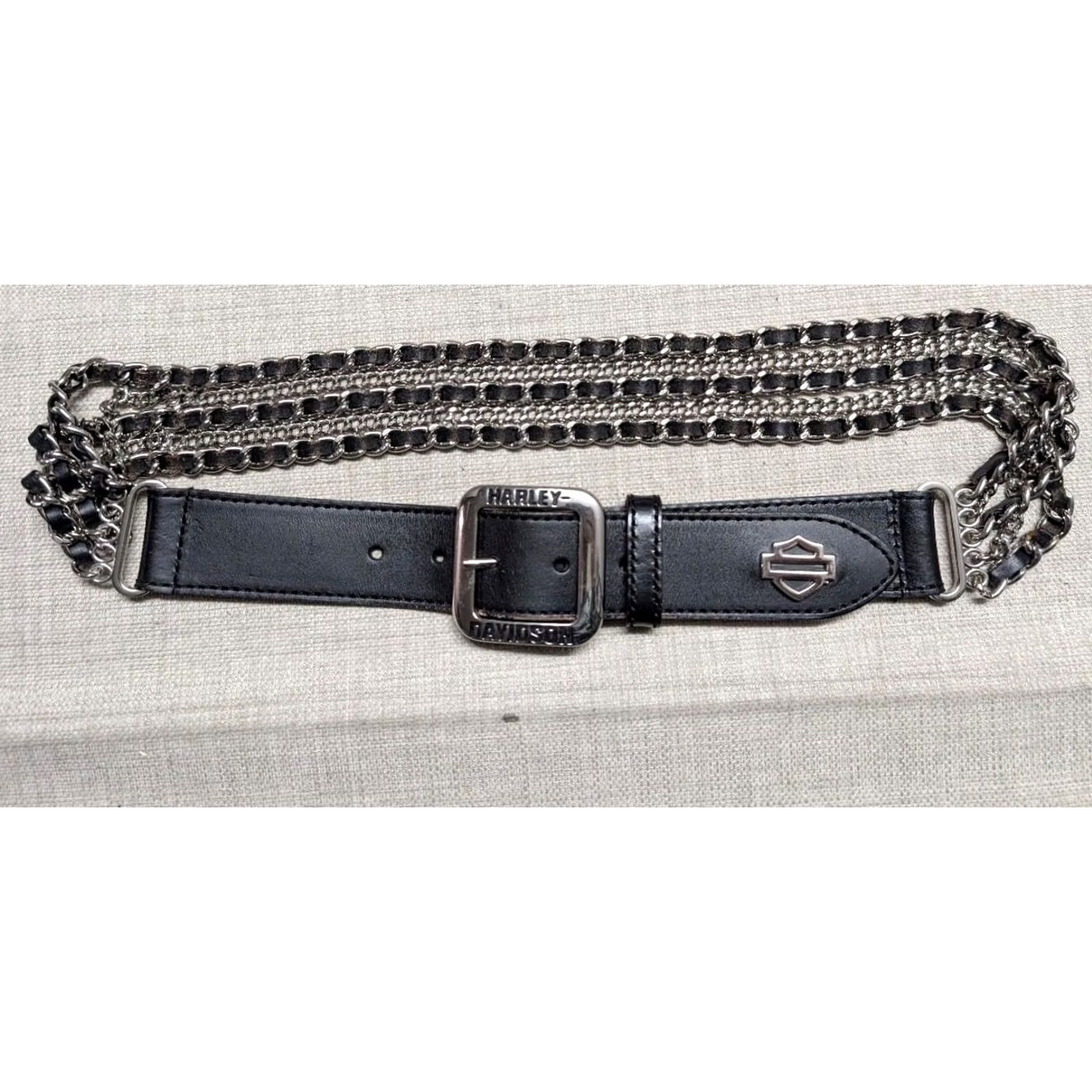 Harley Davidson Harley-Davidson belt 34 black leather chain-link buckle belt Western Punk Y2K Mens Size 34 - 7 Thumbnail