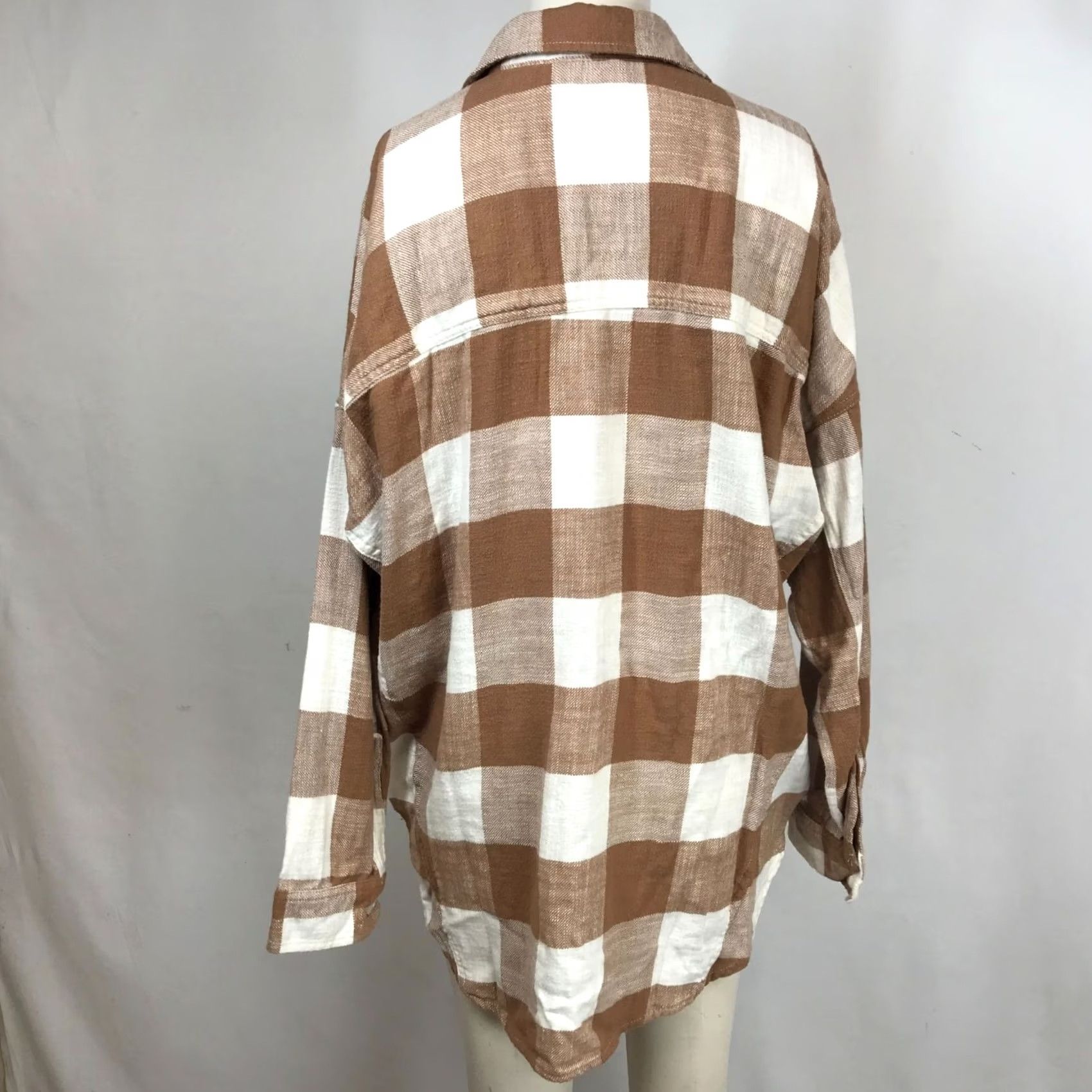 American Eagle Outfitters AMERICAN EAGLE - Womens SMALL - BROWN/WHITE LONG SLEEVE PULLOVER FLANNEL SHIRT Size S / US 4 / IT 40 - 5 Thumbnail