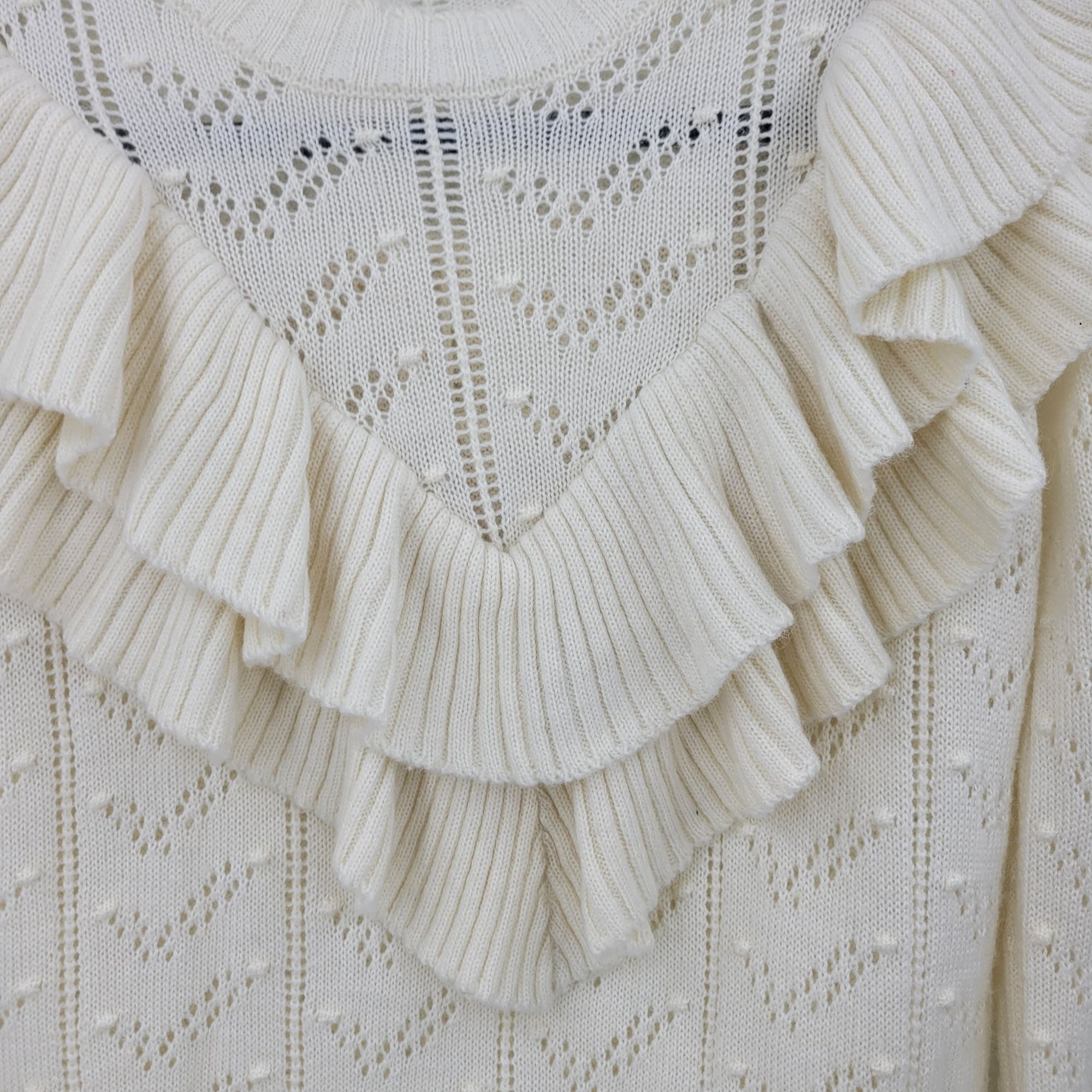 Designer Tularosa Womens Ivory Ruffle Knit Sweater S Wool Bell Sleeve Size S / US 4 / IT 40 - 6 Thumbnail