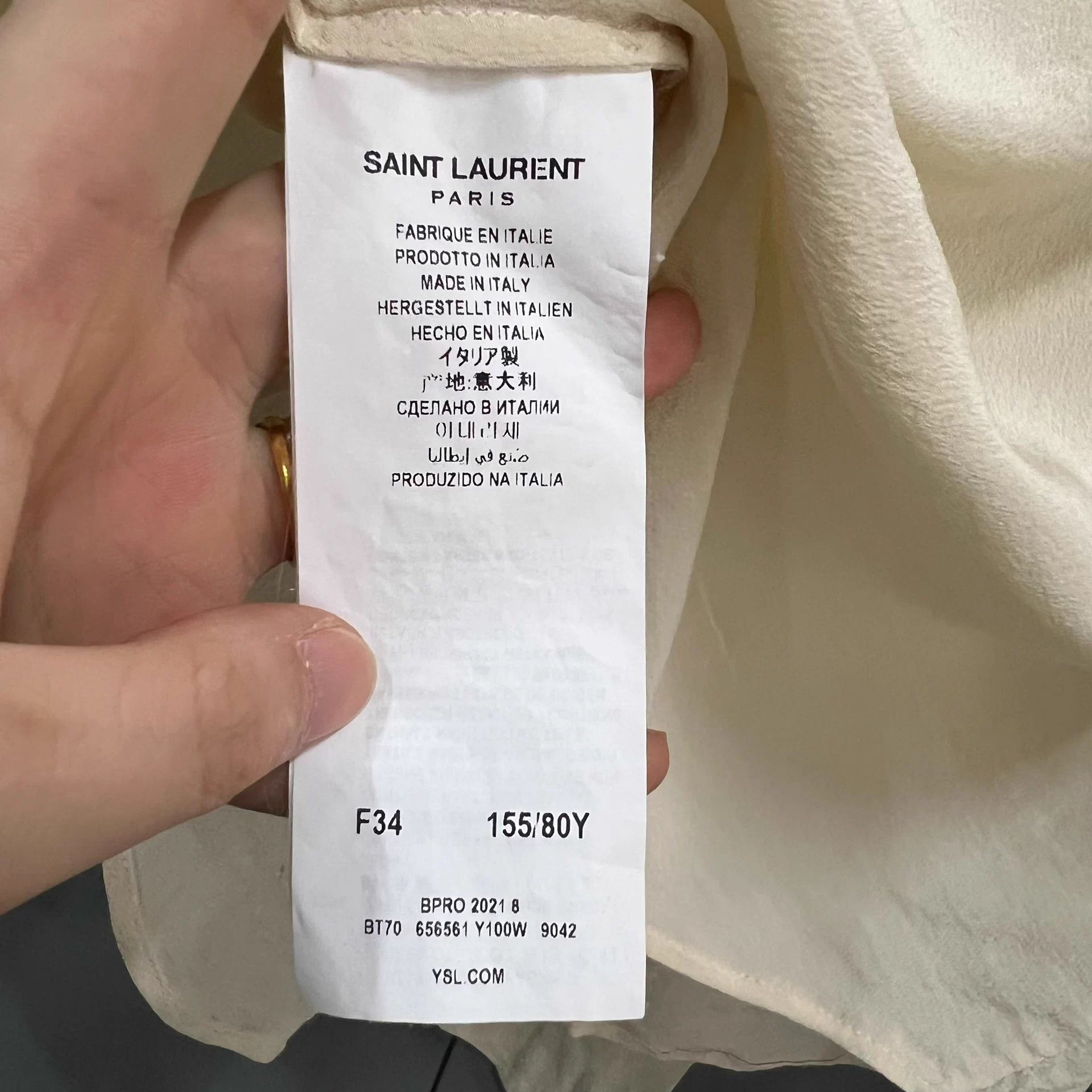 Saint Laurent Paris SLP Beige Ribbon LS Shirt 34 95 New Size XXS / US 00 / IT 34 - 3 Thumbnail