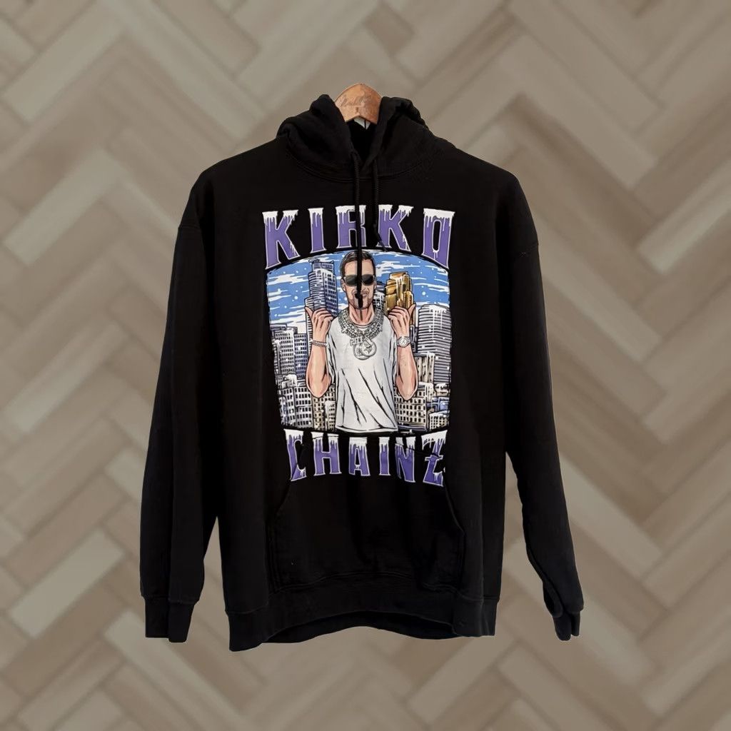 Vintage Modern Rockstar Hoodie Sweatshirt Black Unisex Large Nicrko Chainz Graphic Print Pocket Pullover Winter Mens Size US L / EU 52-54 / 3 - 1 Thumbnail