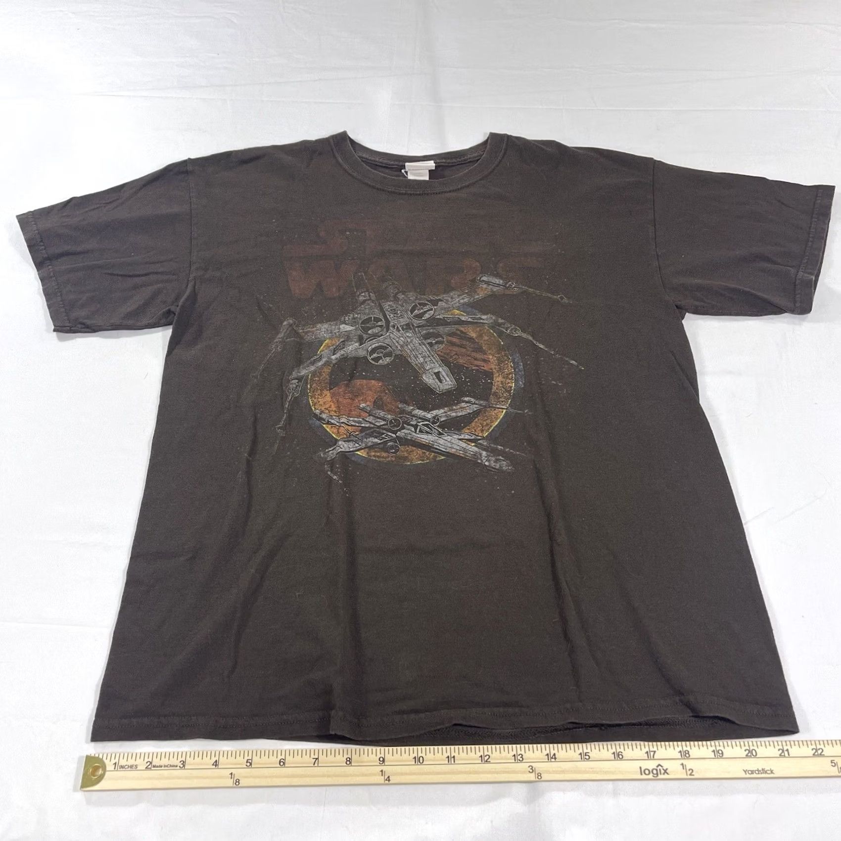 Star Wars VINTAGE Star Wars T-Shirt Logo White 90s X-WING FIGHTER Graphic Print Men L Brown Short Sleeve Crew Neck Size US L / EU 52-54 / 3 - 6 Thumbnail