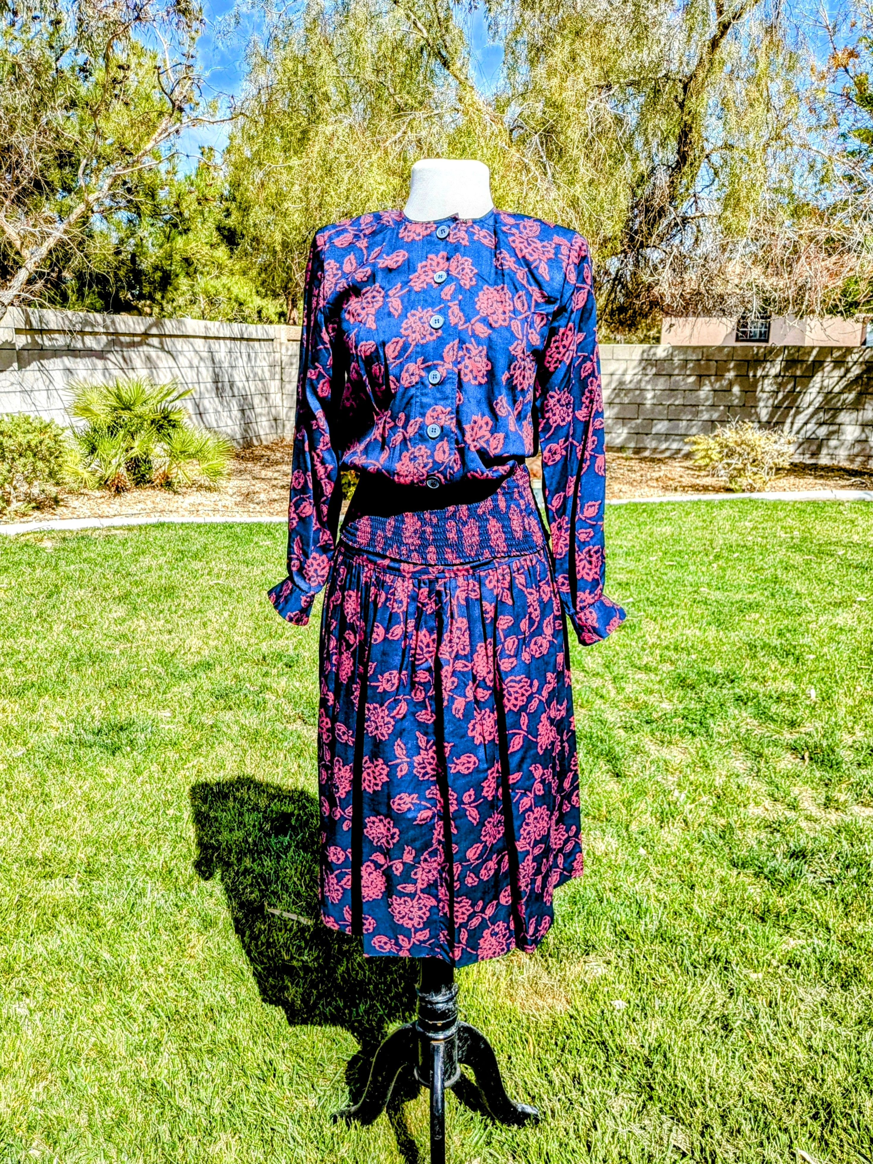 Vintage 1980s VTG Cynthia Howie Buhon Floral 2pc Top+Maxi Dress Set Size XS / US 0-2 / IT 36-38 - 1 Thumbnail