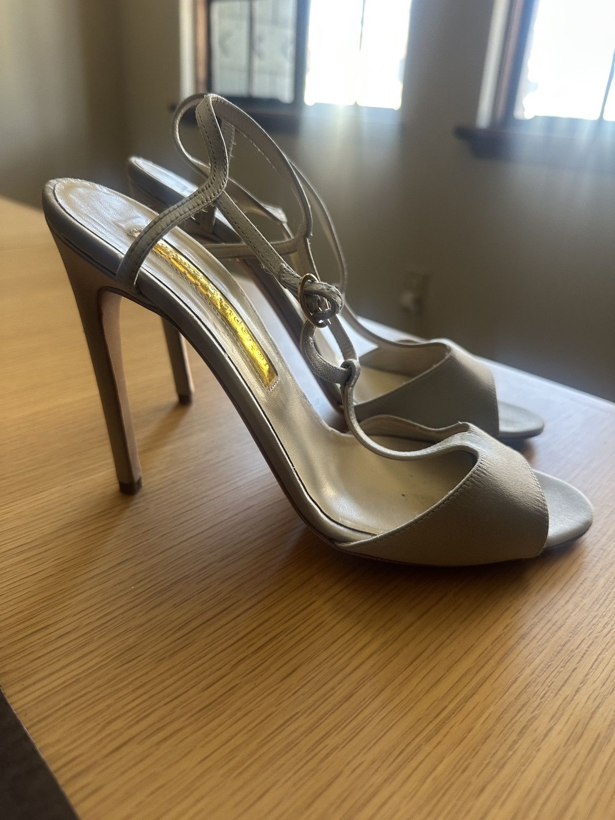 Rupert Sanderson silver satin heels