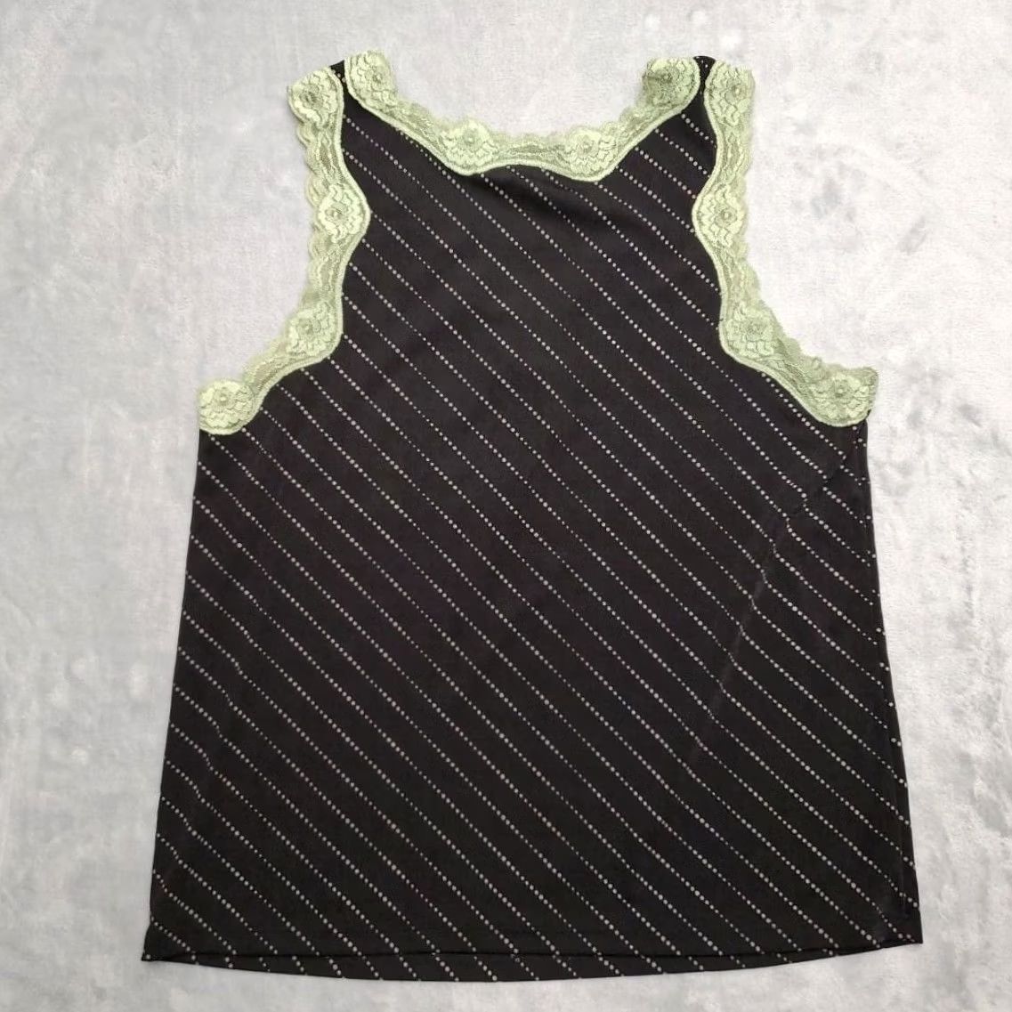 Vintage Notations VTG Tank Top Womens Medium Black Green Lace Trim Sleeveless Stripe USA Size M / US 6-8 / IT 42-44 - 4 Thumbnail