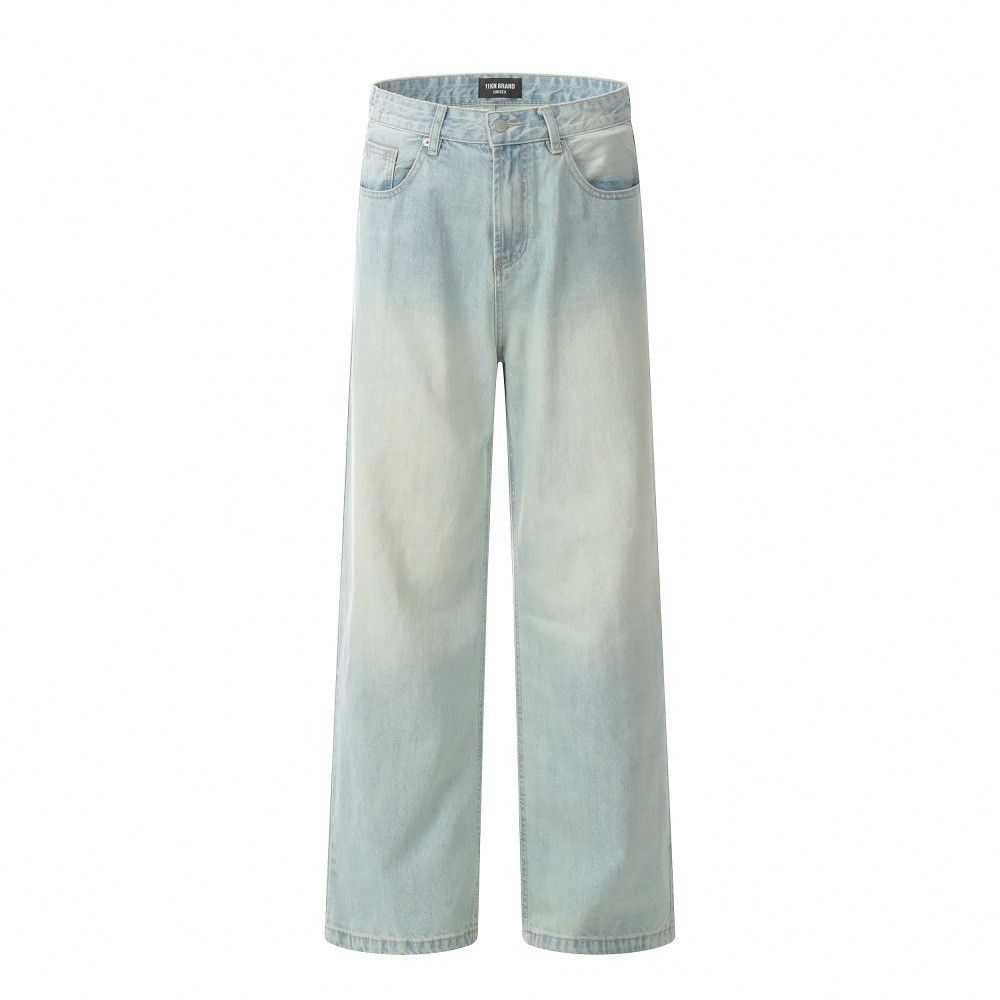 Men's loose straight leg wide-leg washed denim jeans
