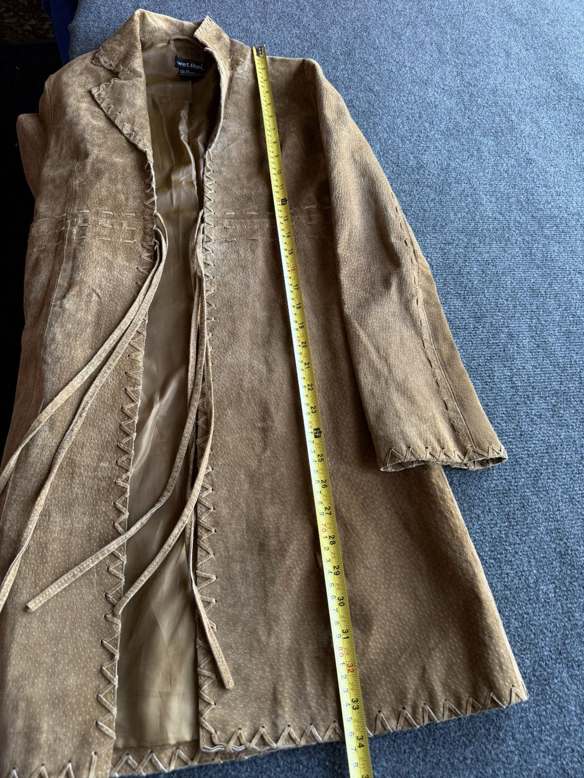 Genuine Leather Western Y2K Suede Leather Boho Coat Tan Whipstitch Jacket Size XS / US 0-2 / IT 36-38 - 22 Thumbnail
