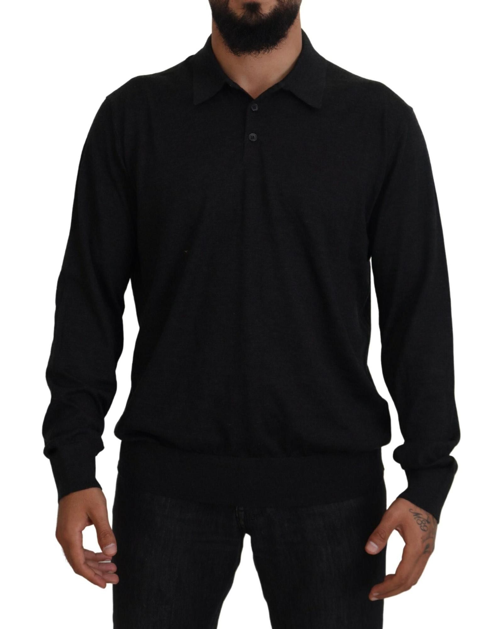 image of Dolce Gabbana Stunning Cashmere Collared Pullover Sweater in Black, Men's (Size XL)