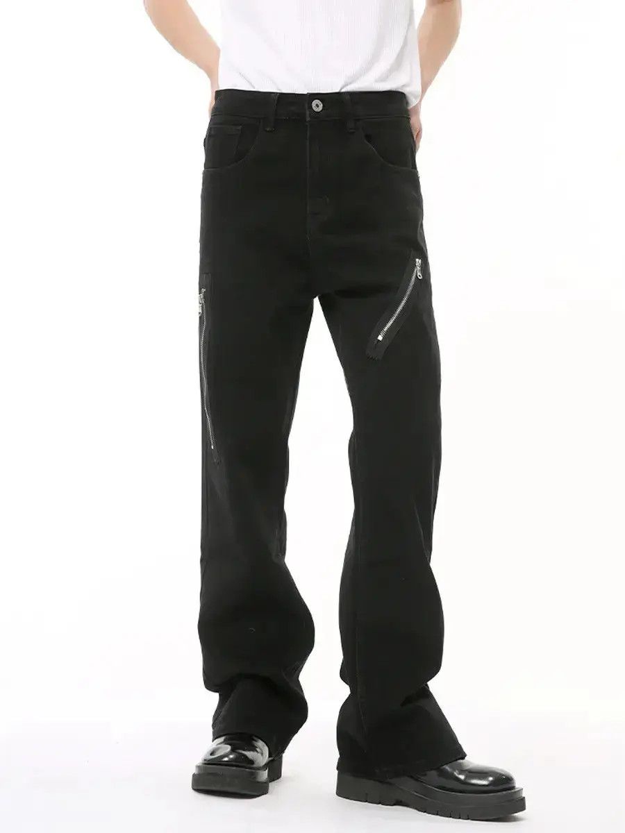 Japanese Brand Retro loose zipper patchwork micro flared jeans Size US 32 / EU 48 - 2 Thumbnail