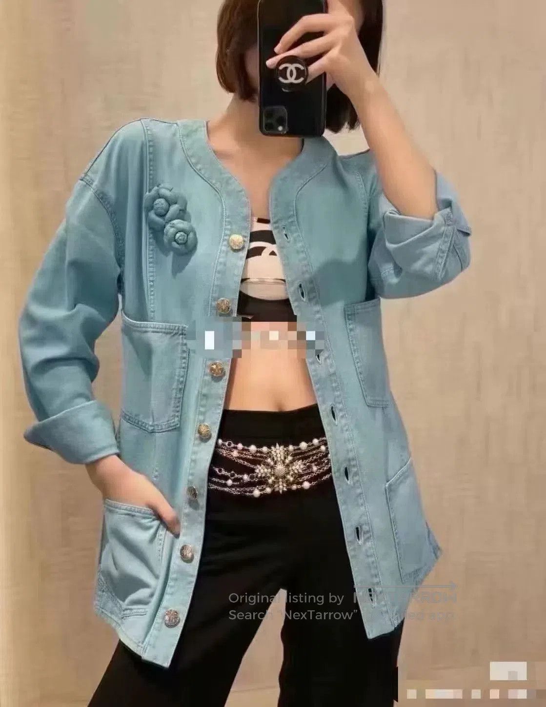 Chanel Chanel Camellia Denim Jacket with Brooch. Size S / US 4 / IT 40 - 7 Thumbnail
