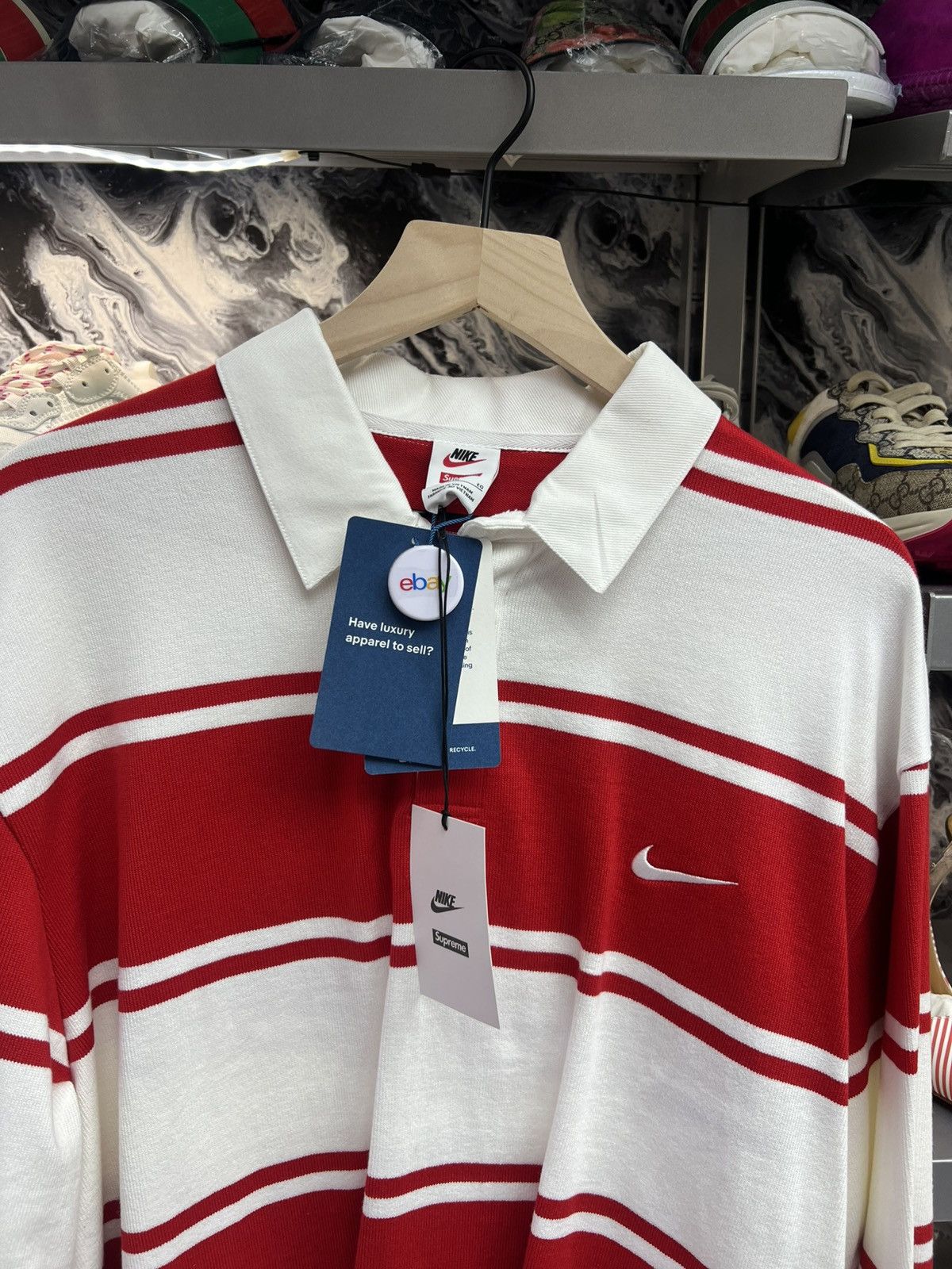 Nike Supreme x Nike Stripe Rugby Red Shirt Size US XL / EU 56 / 4 - 3 Thumbnail