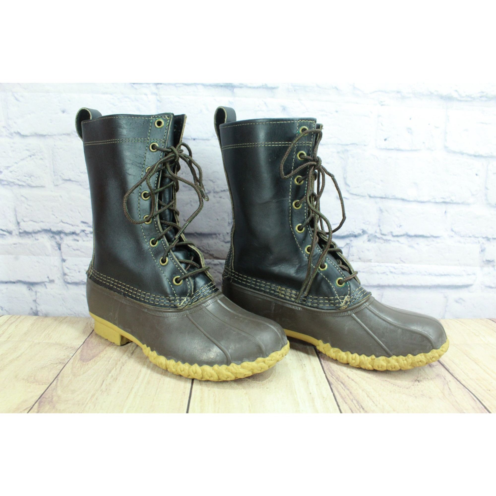 L.L. Bean LL Bean Black Leather Lace Up Mid Calf Duck Boots Size US 7 / IT 37 - 3 Thumbnail