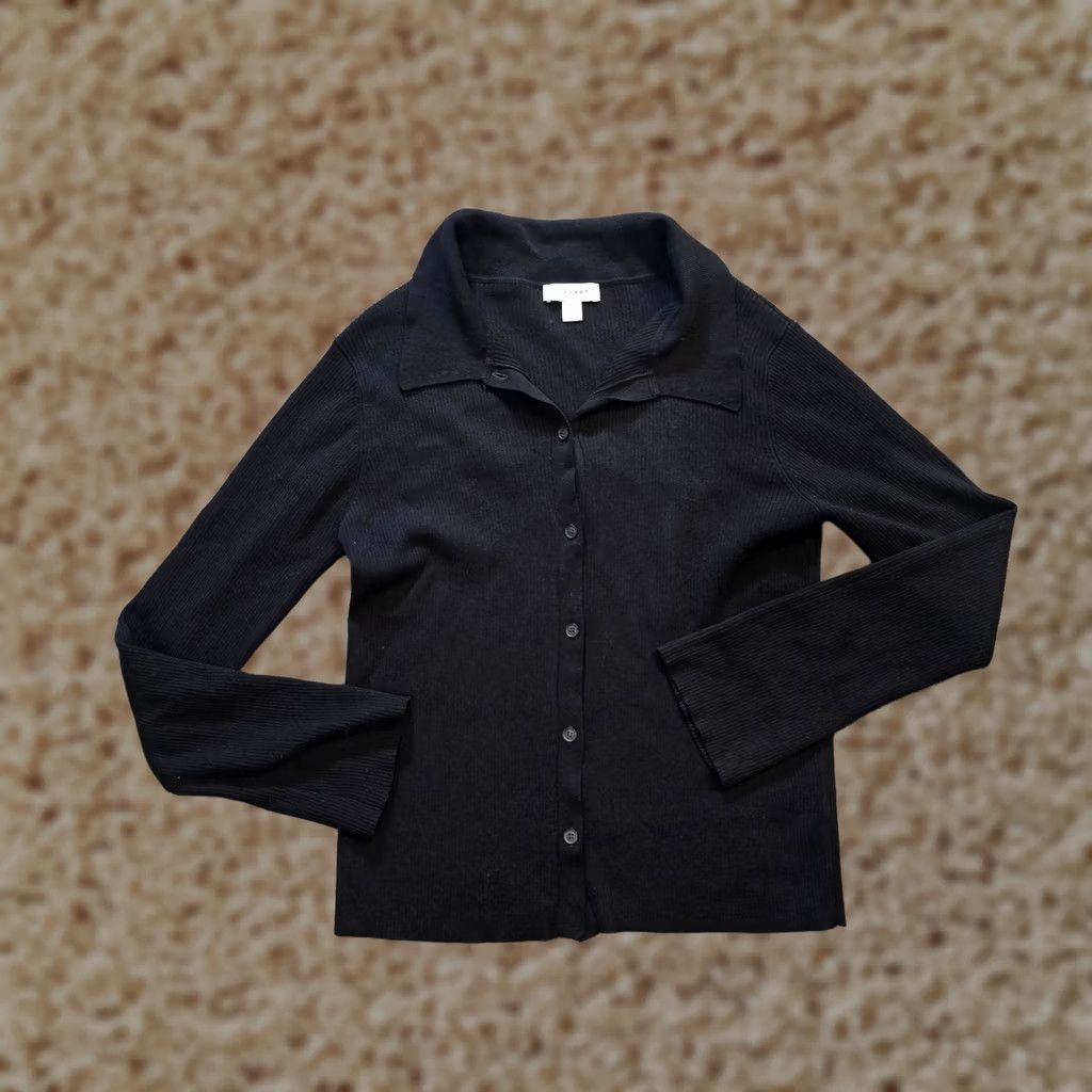 Topshop Topshop Sweater Cardigan Womens Size 10 Black Ribbed Knit Button Capsule Neutral Buttoned Cardigan Season Winter Spring Fall Regular Women Size L / US 10 / IT 46 - 1 Thumbnail