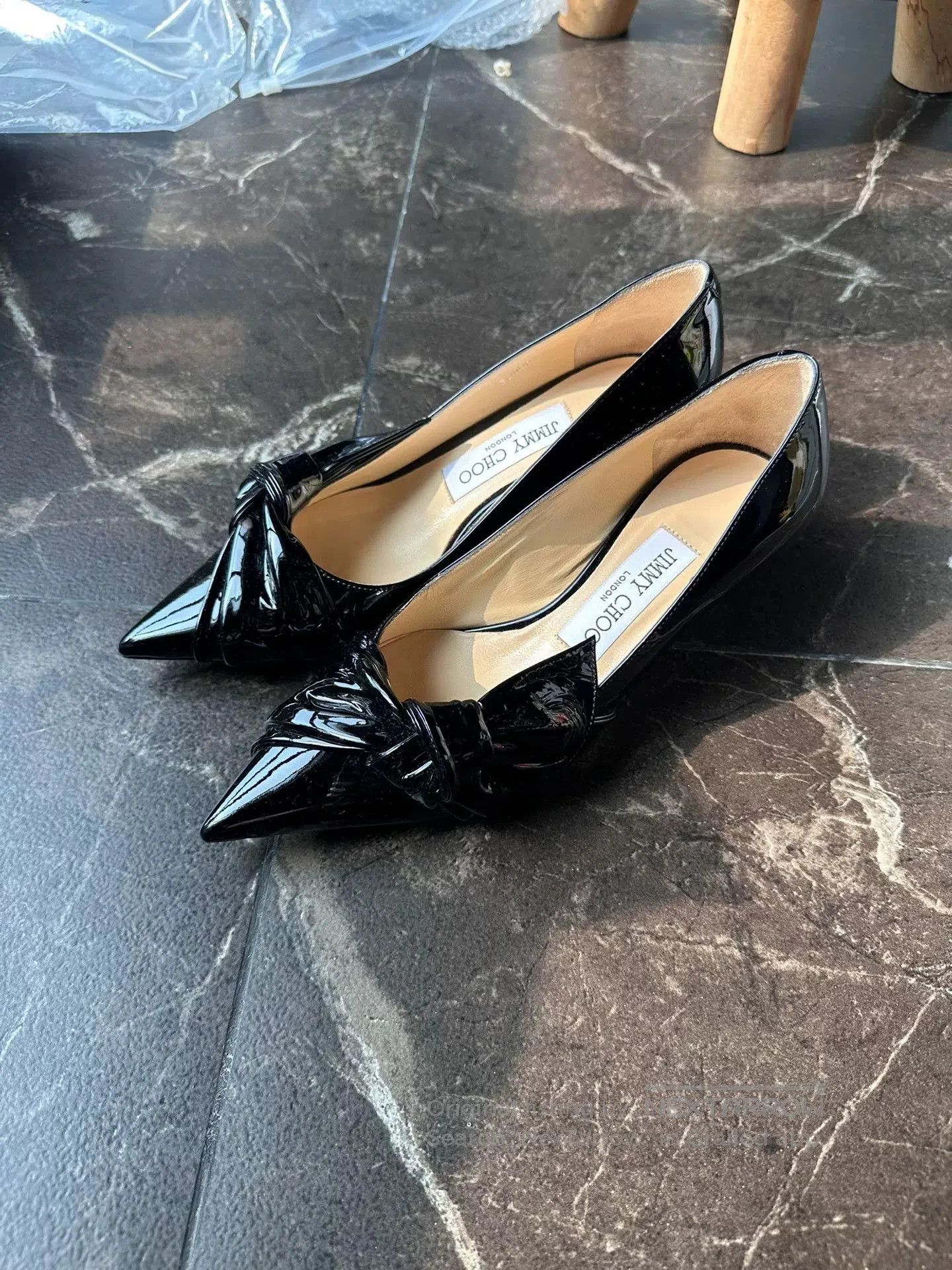 Jimmy Choo Black Patent Leather Heels.