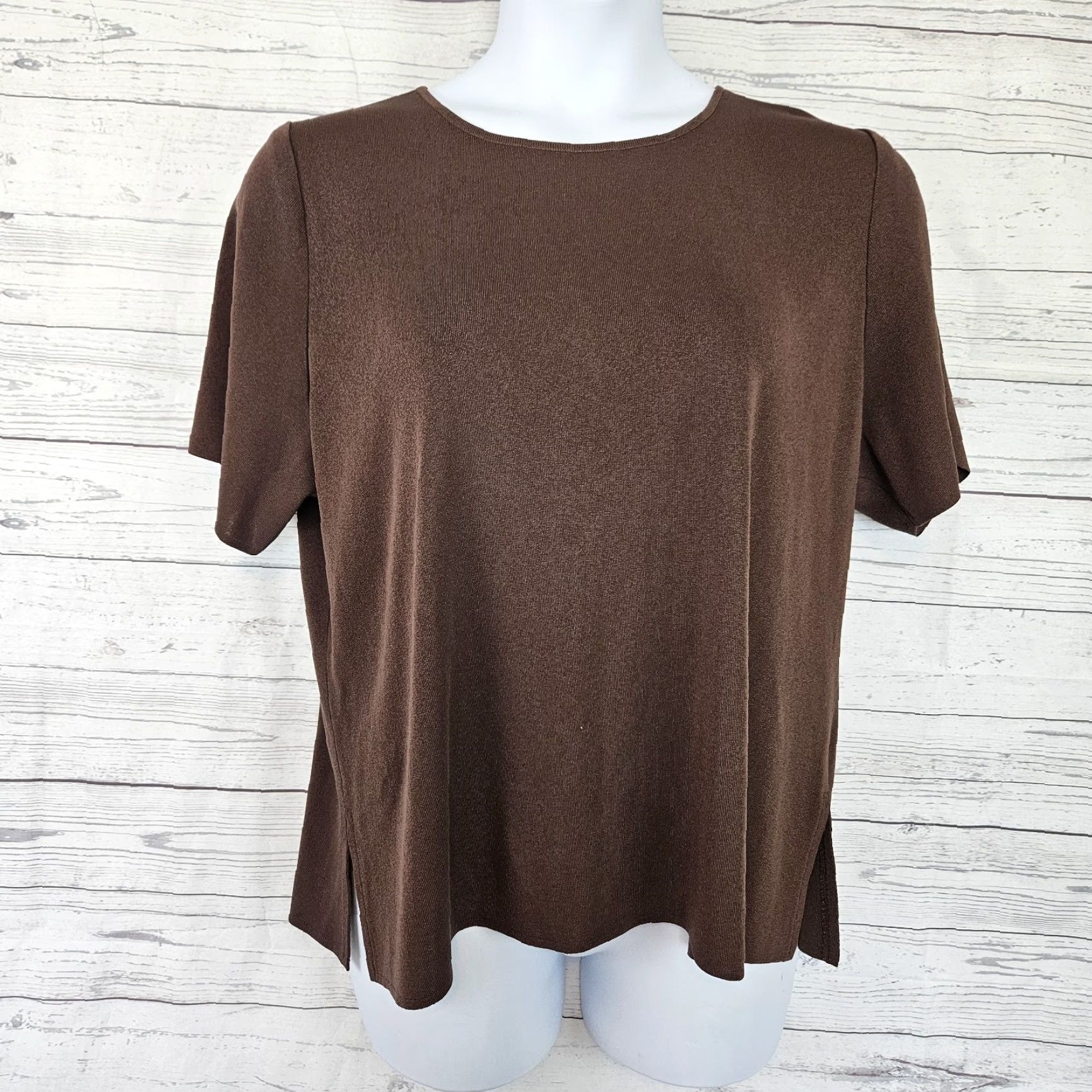 Vintage Exclusively Misook Womens Top Sz 1X Solid Brown Short Sleeve Size XL / US 12-14 / IT 48-50 - 2 Thumbnail