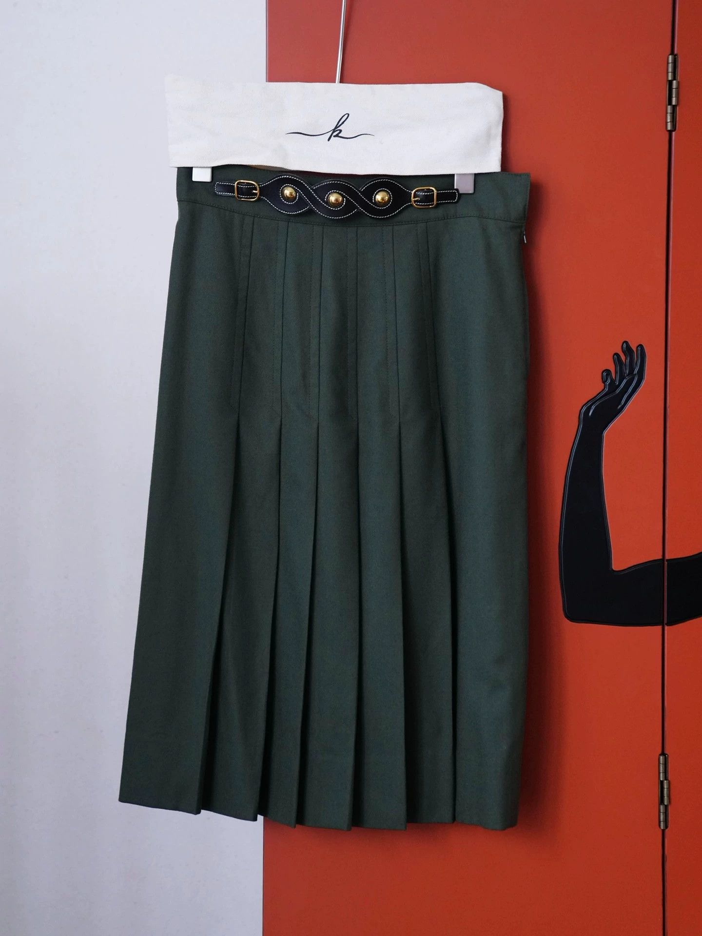 Hermes Hermes Vintage Dark Green Wool Pleated Skirt FR40/L Size 28" / US 6 / IT 42 - 2 Thumbnail