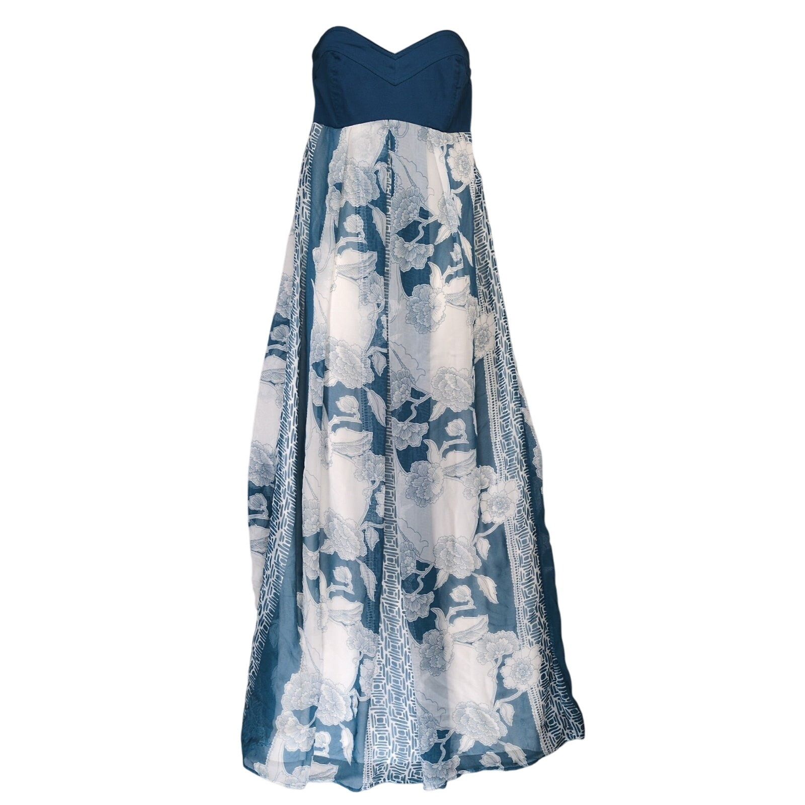 Other Charlotte Russo Sz L Strapless Blue Floral Sheer Maxi Dress Size L / US 10 / IT 46 - 1 Thumbnail