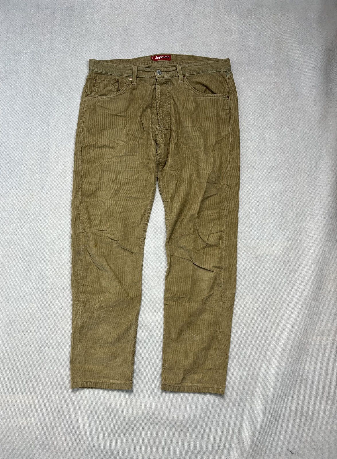 Supreme Supreme logo corduroy pants brown cream Size US 36 / EU 52 - 2 Thumbnail