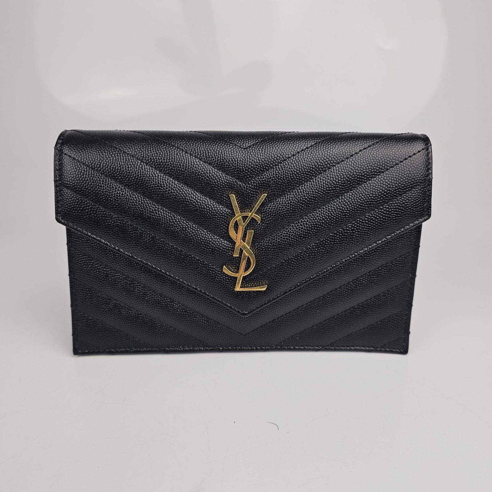 Saint Laurent Paris SAINT LAURENT Cassandre Envelope Black/Gold Grained Leather Size ONE SIZE - 1 Thumbnail