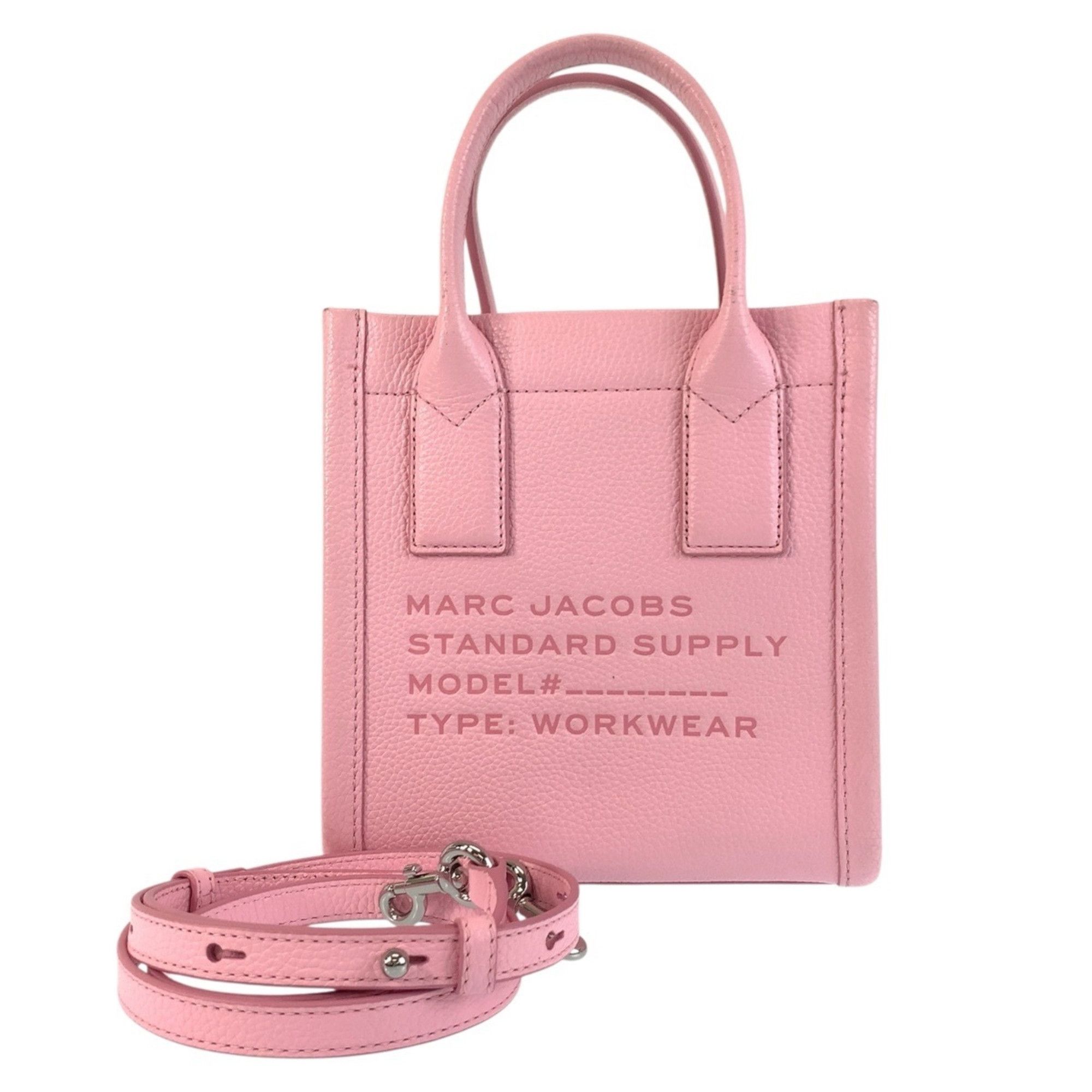 MARC JACOBS Pink Silver Hardware Leather Tote Bag Shoulder 2way