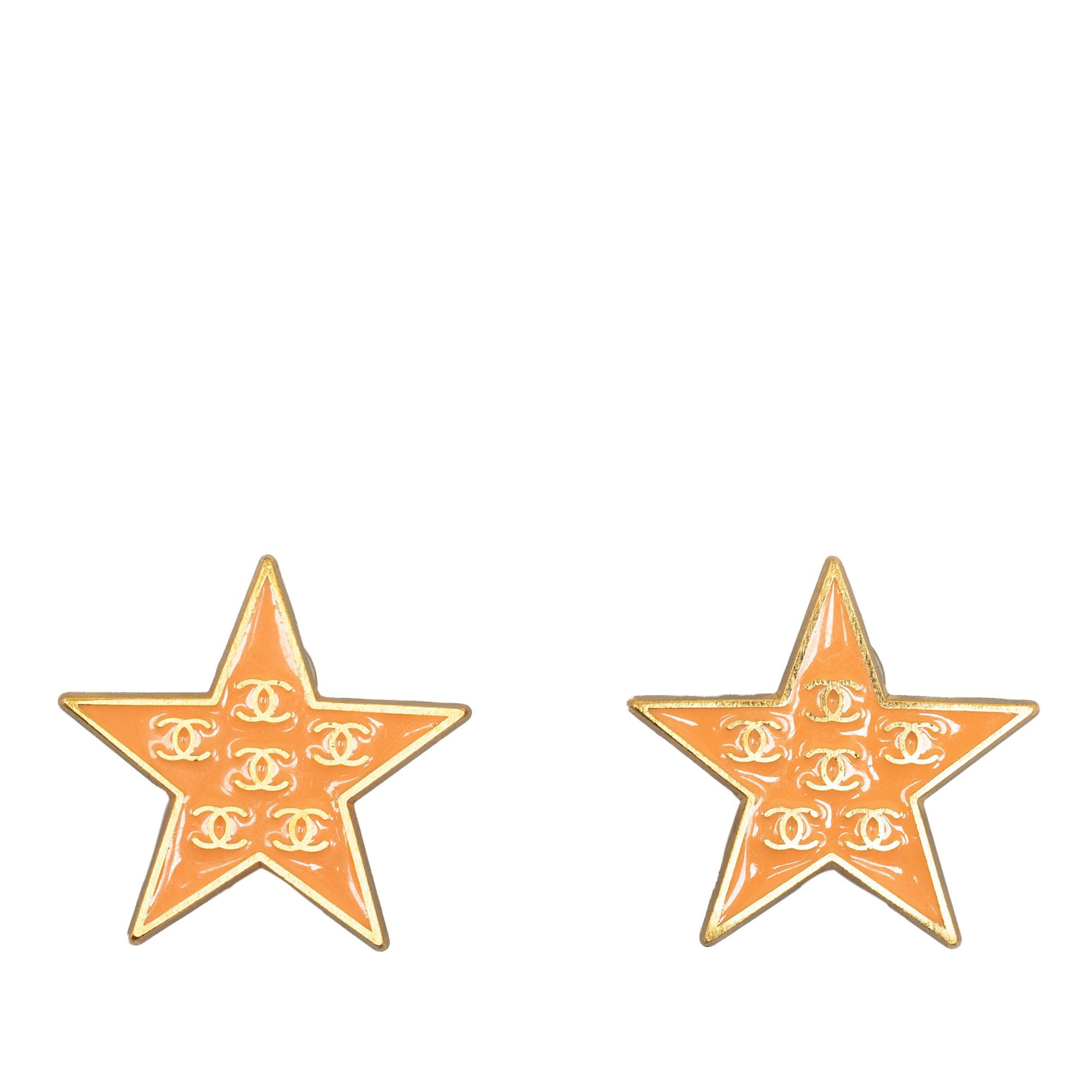 image of Chanel Enamel Cc Star Clip-On Earrings in Gold, Women's