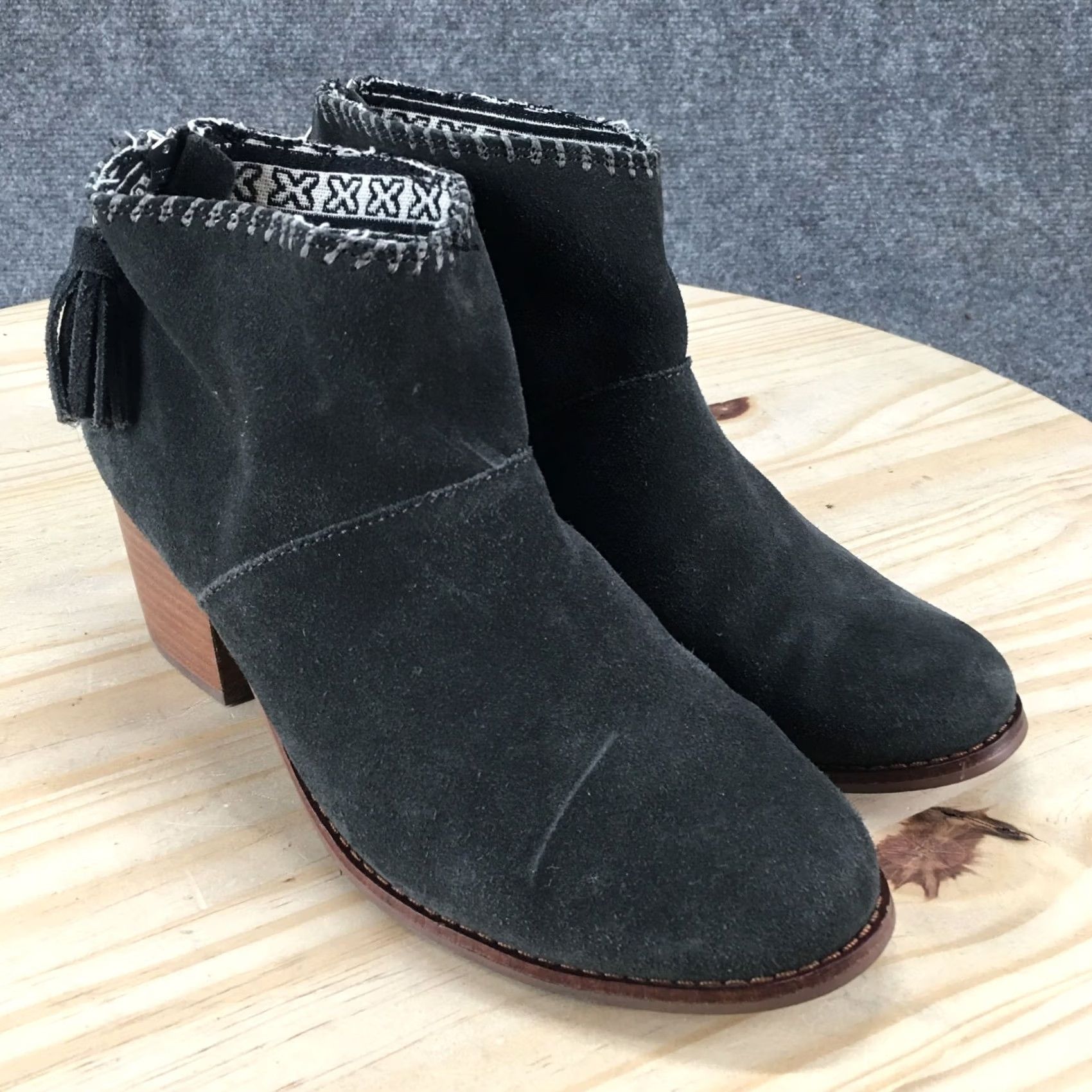 Toms Toms Boots Womens 7.5 Ankle Booties Grey Suede Block Heels Tassel Zip Casual Size US 8 / IT 38 - 3 Thumbnail