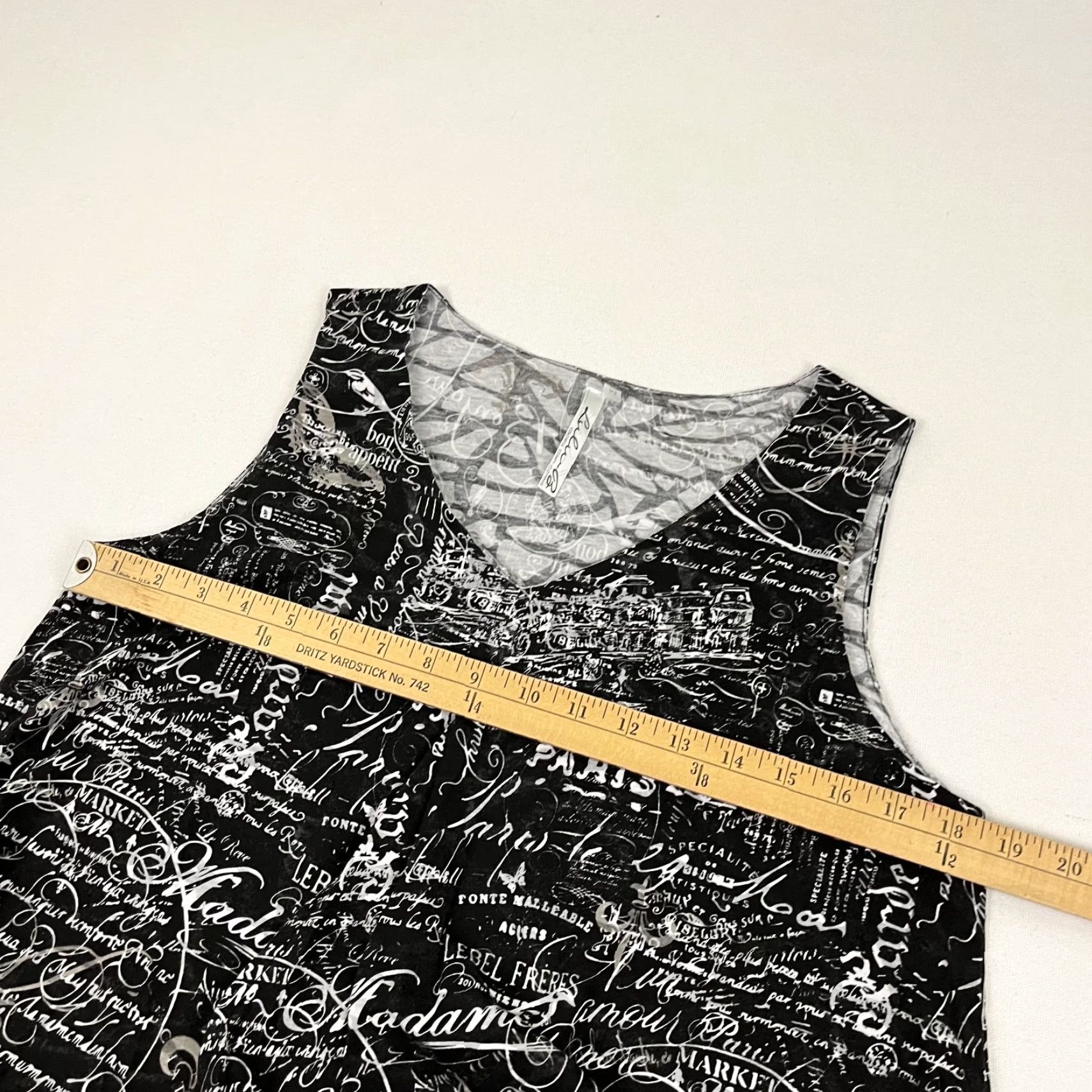 Vintage Lulu B Blouse Womens Medium Black Paris France Print Script Layered V-Neck Shirt Size M / US 6-8 / IT 42-44 - 4 Thumbnail