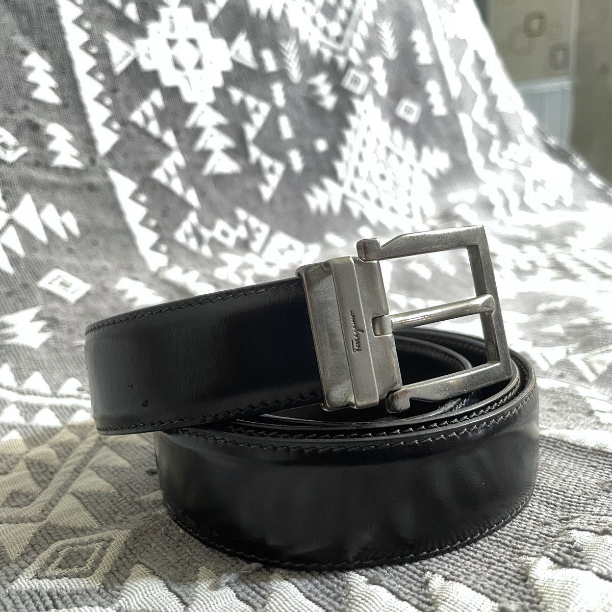 Vintage Salvatore Ferragamo men's black leather belts