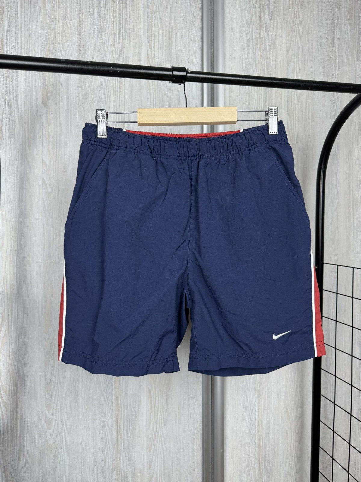 Nike Nike vintage y2k blue red nylon swoosh shorts Size US 30 / EU 46 - 1 Thumbnail