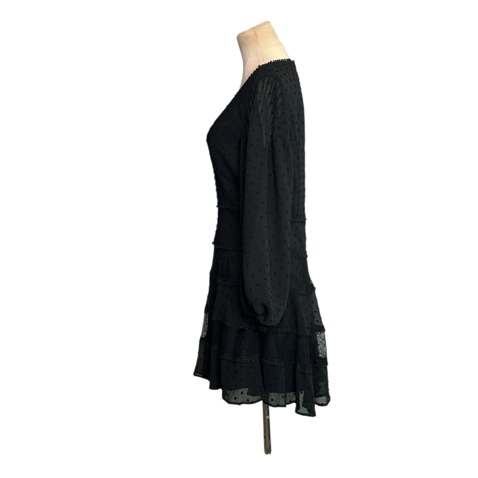 REVOLVE Bardot Mae black lace long sleeves tiered mini dress size 6 Size M / US 6-8 / IT 42-44 - 7 Thumbnail