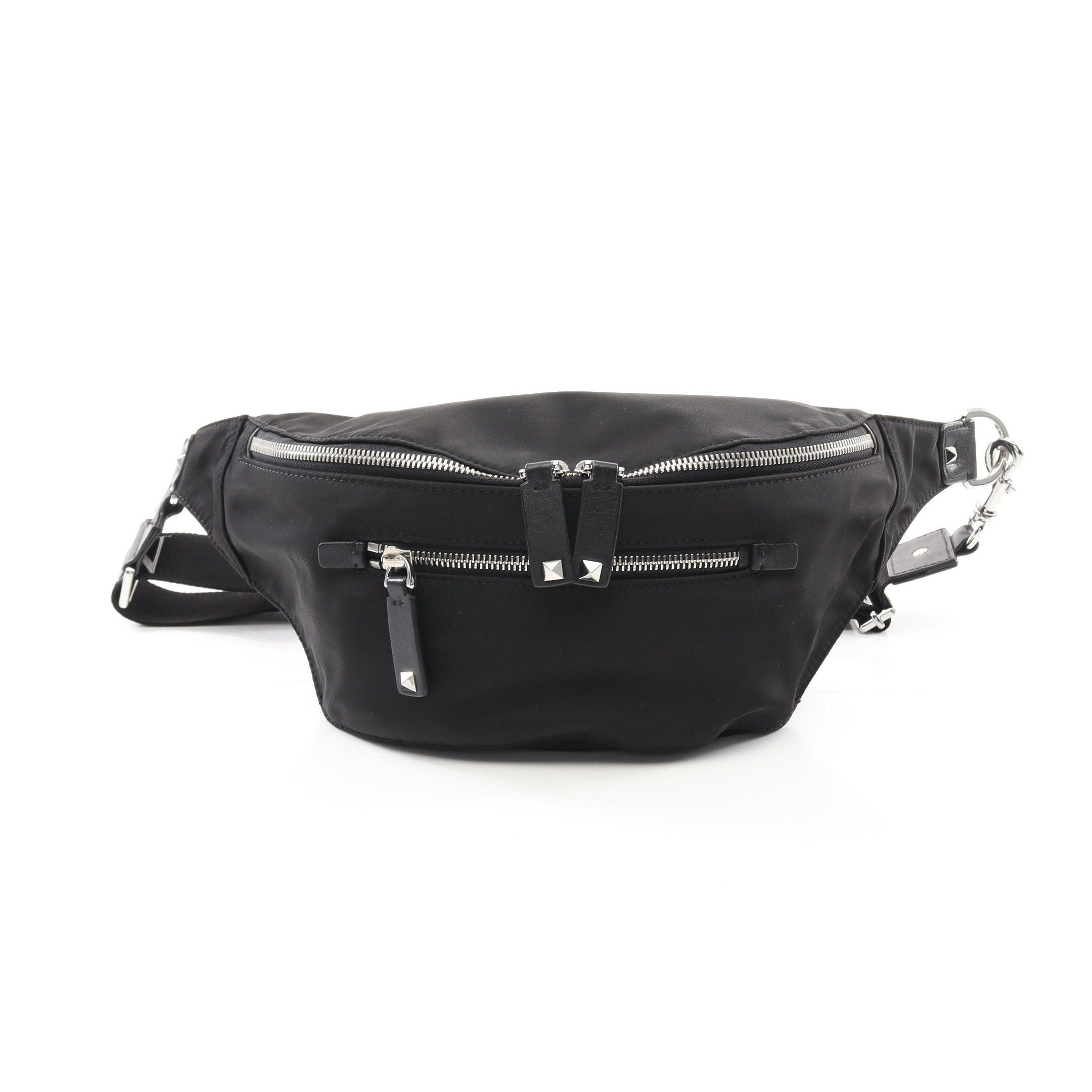Valentino Rockstud Body Bag Waist Nylon Leather Black