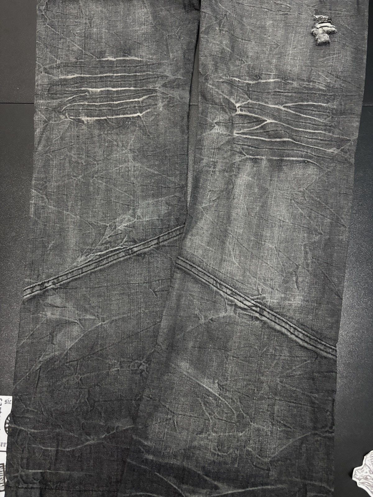 Japanese Brand Y2K Black Crown Distressed Wide Flare Pants Size 32" / US 10 / IT 46 - 6 Thumbnail