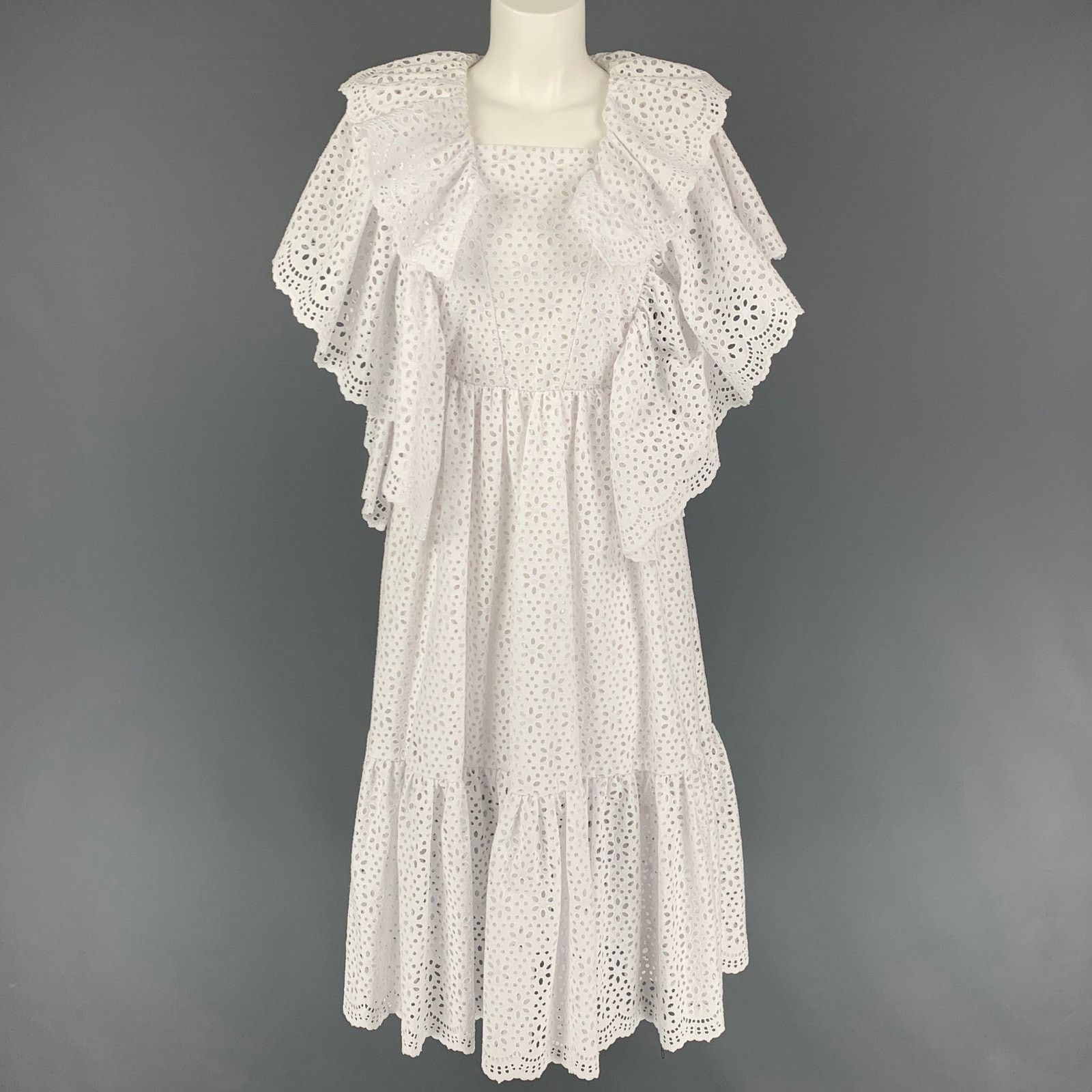 MSGM MSGM Size 4 White Cotton Eyelet Ruffle Dress Size S / US 4 / IT 40 - 1 Thumbnail