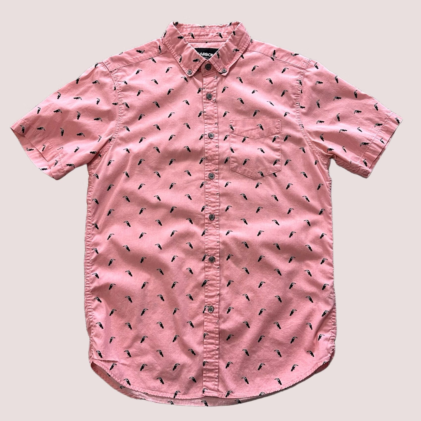 Carbon Carbon Shirt Mens S Pink Toucan Print Button Down Collar Short Sleeve Size US S / EU 44-46 / 1 - 1 Thumbnail