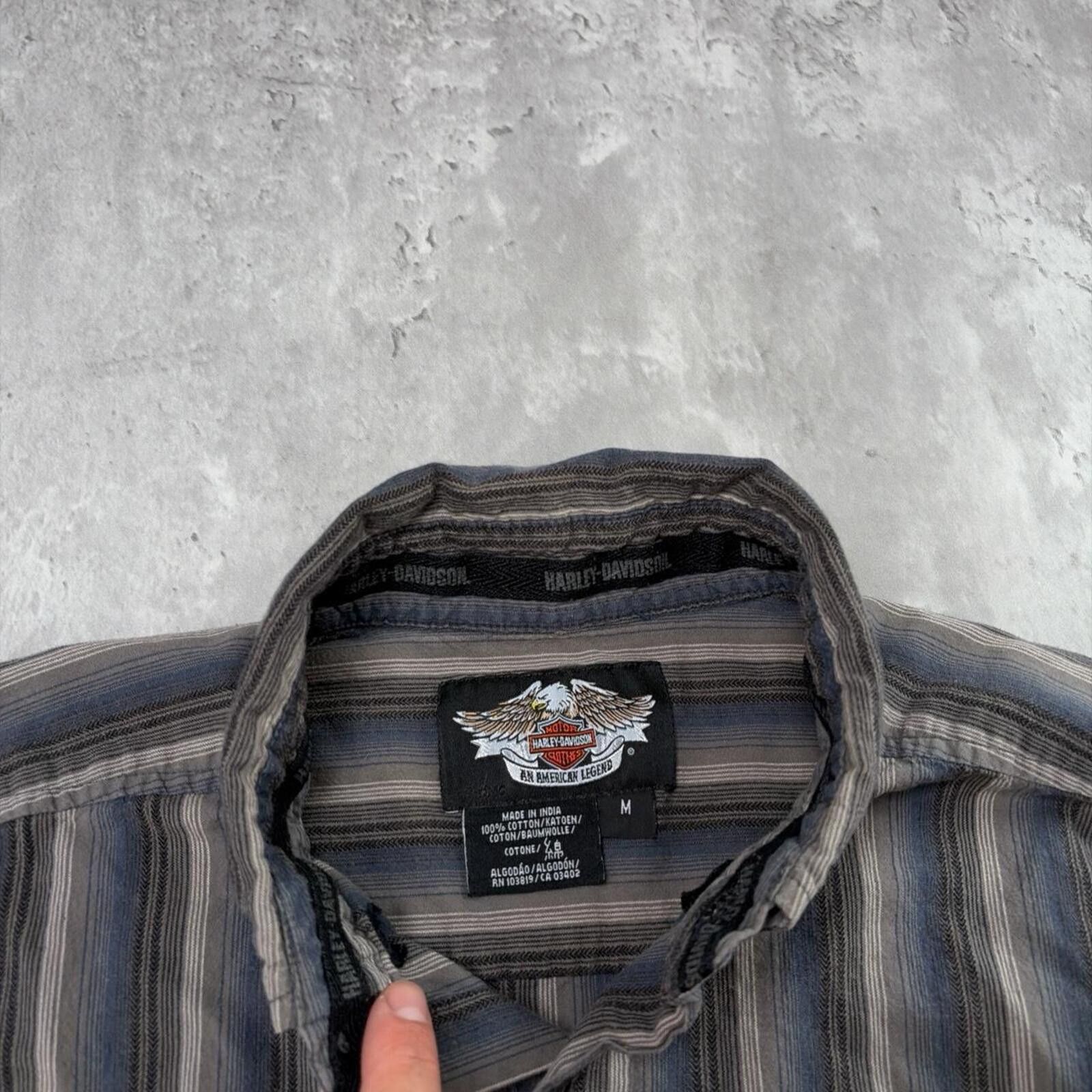 Harley Davidson Y2K Grey Harley Davidson Grunge Gothic Biker Button Up Shirt Size US M / EU 48-50 / 2 - 4 Thumbnail