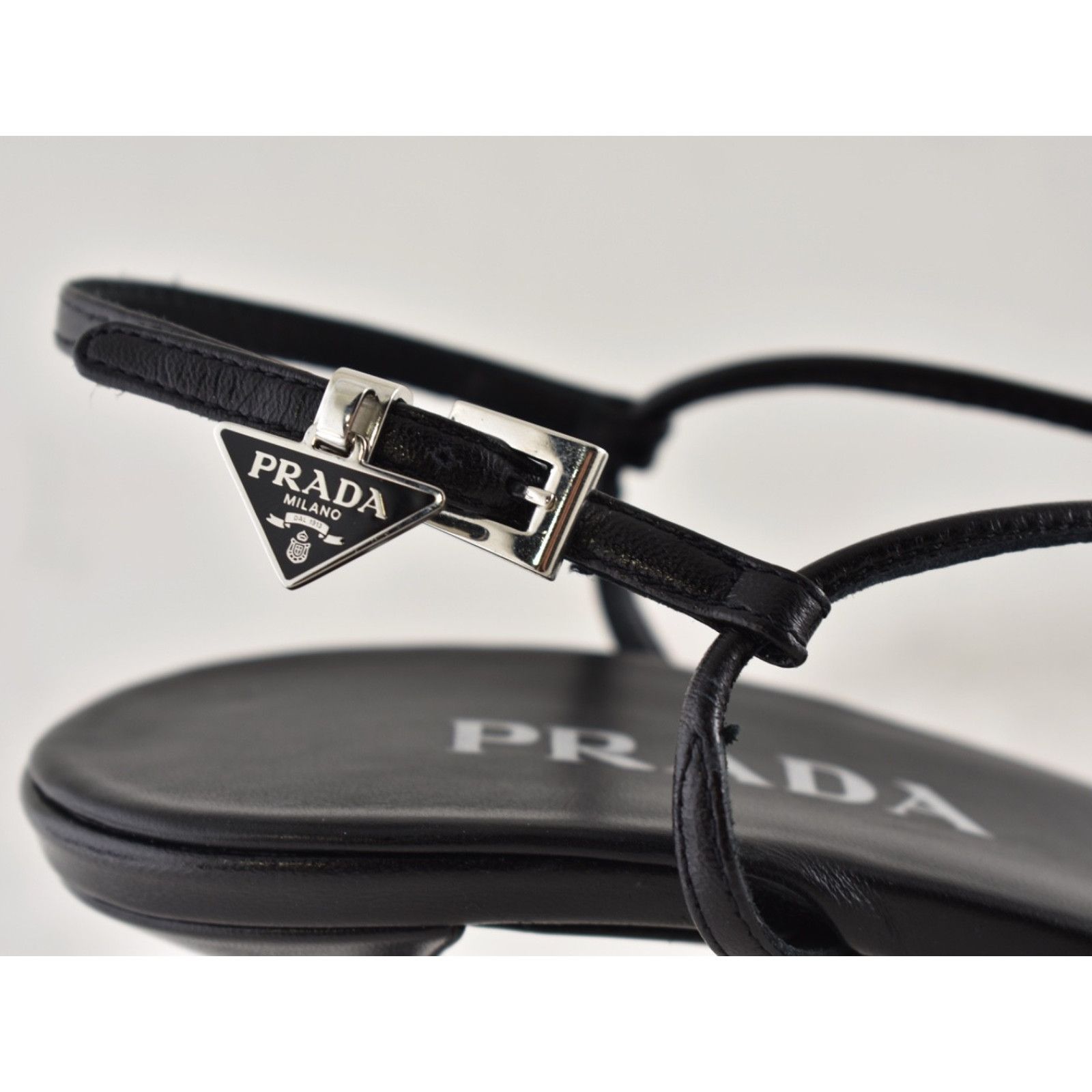 Prada Prada Capretto Strappy Black Leather Slingback Sandal 36.5 Size US 6.5 / IT 36.5 - 8 Thumbnail
