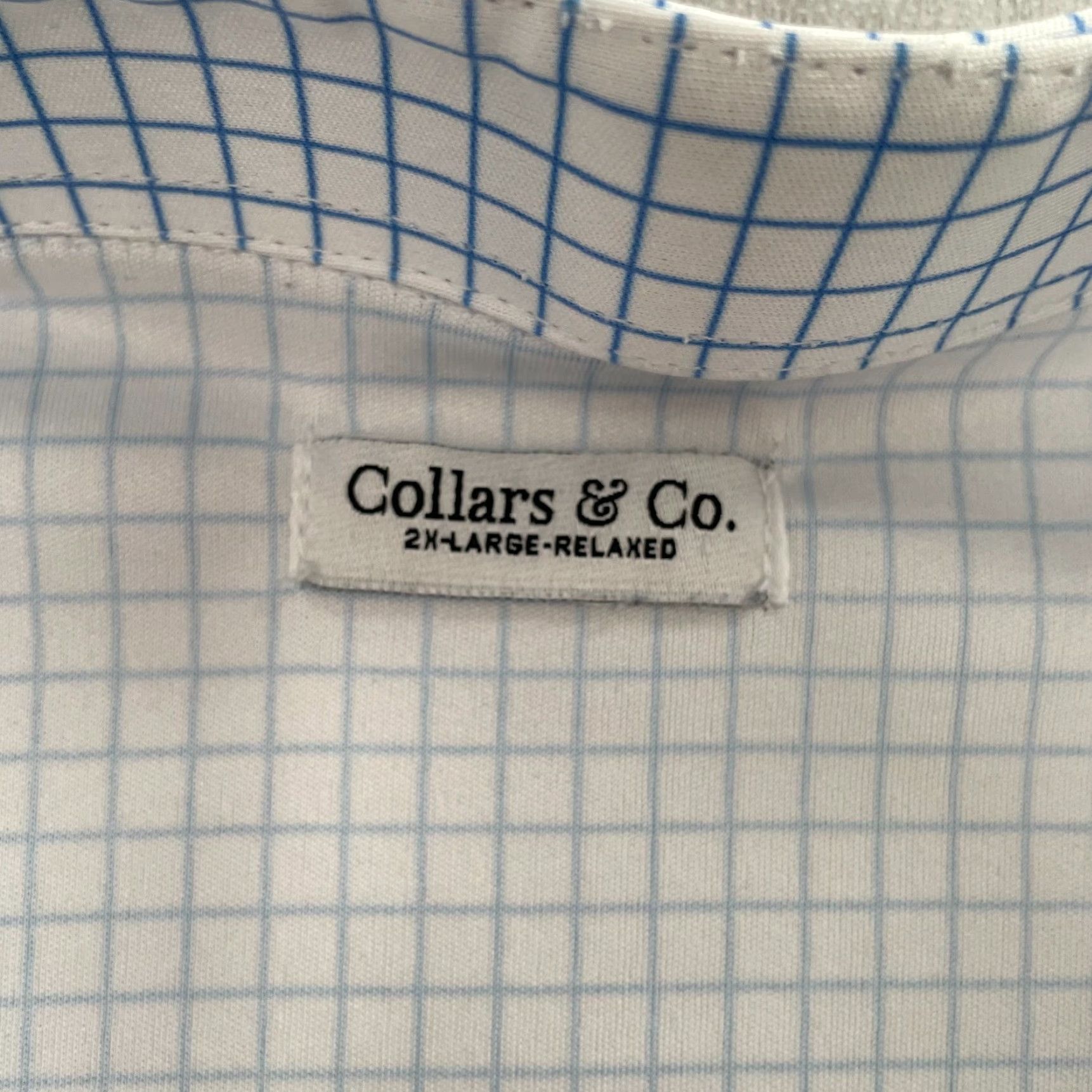 CO Collars & Co Shirt Polo Short Sleeve Dress Collar Men 2XL Blue White Check Polo Shirt Size 48R - 4 Thumbnail