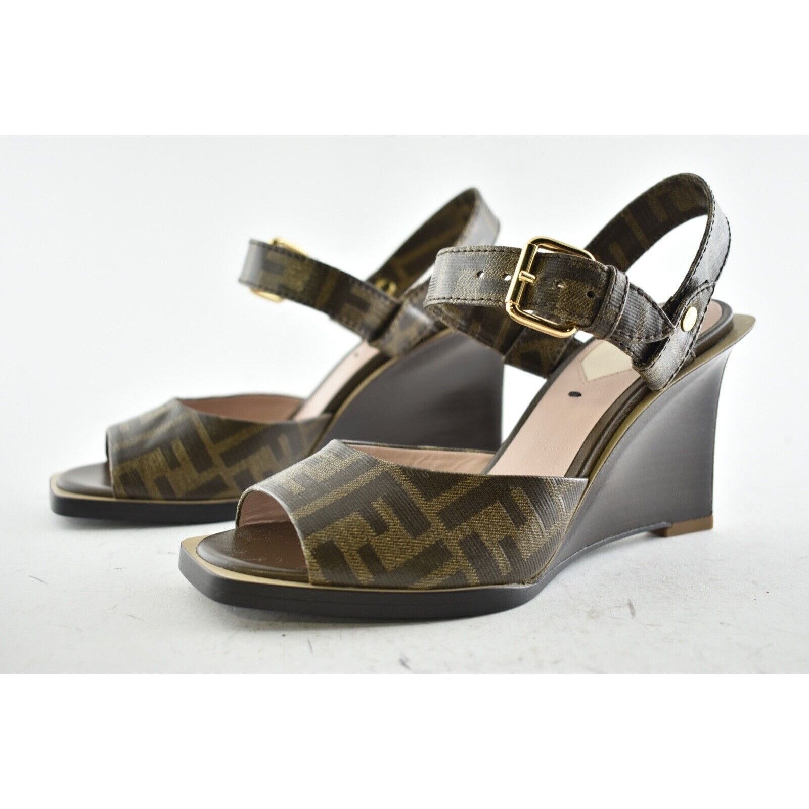 Fendi FF Motif Ankle Strap Sandal Peep Toe Heel Pump Wedge 39.5 Size US 9.5 / IT 39.5 - 9 Thumbnail