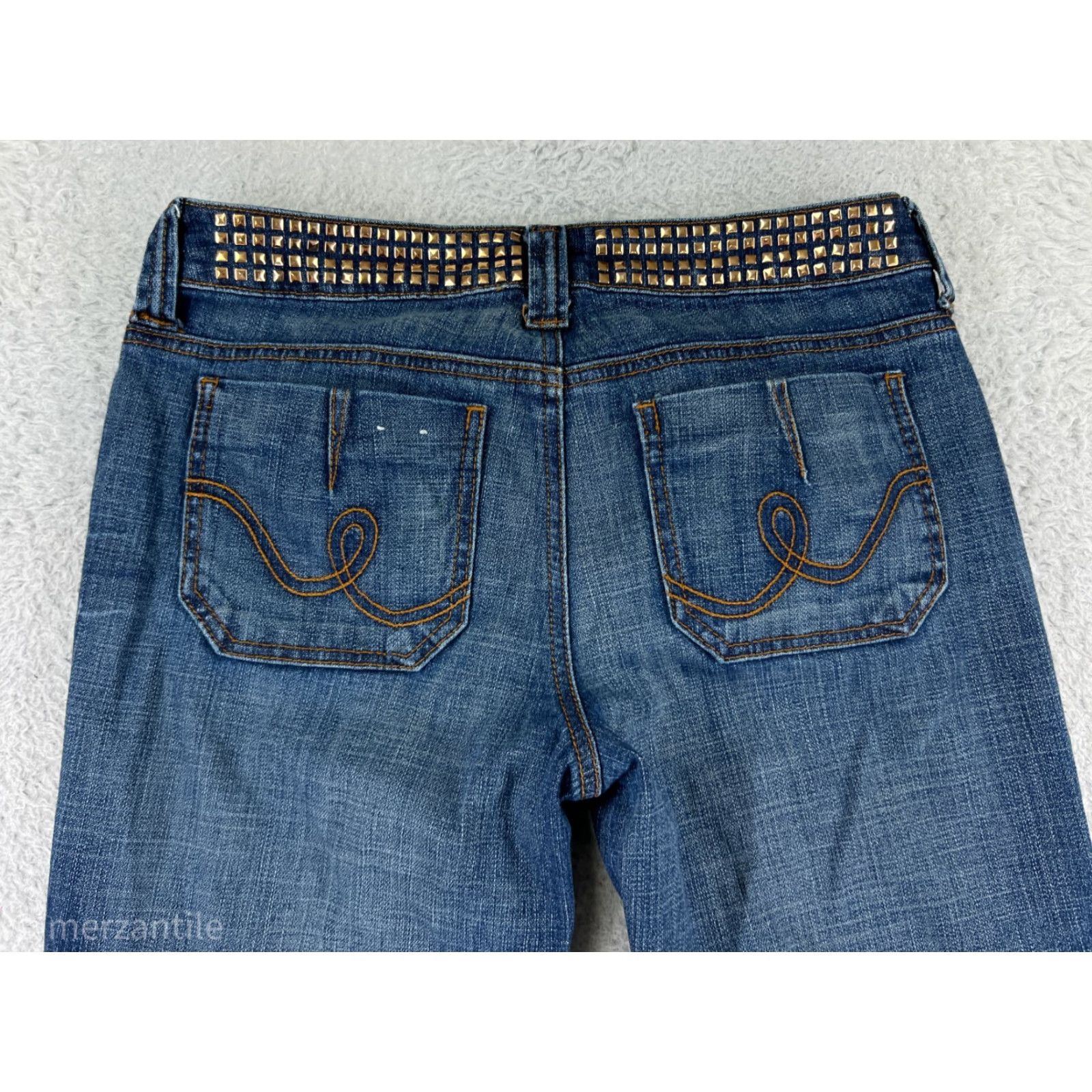 Denime SO Jeans Women 5 Bootcut Jeans Mid Rise Blue Denim Cotton Embroidered Studded 5-Pocket Regular Stretch Women's Cowboy Southwestern Classic Size 27" / US 4 / IT 40 - 3 Thumbnail