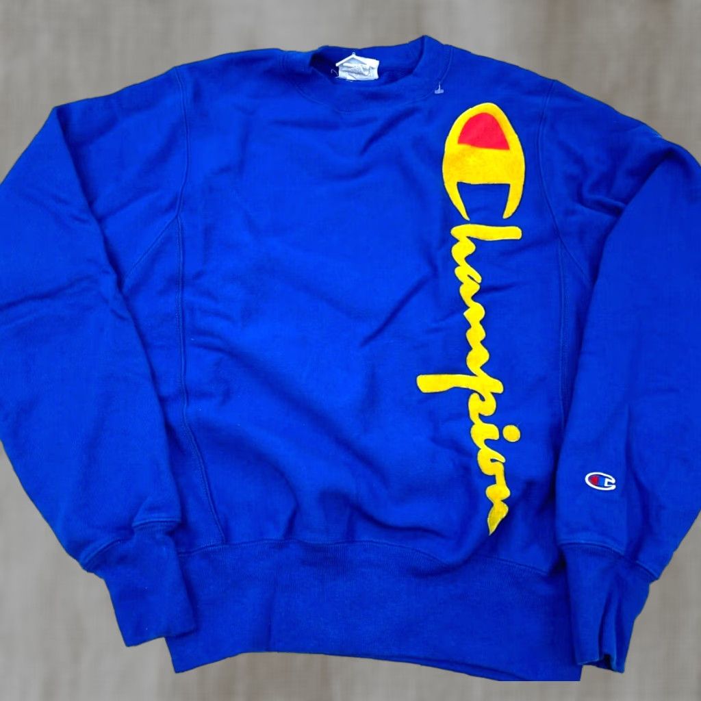 Champion Champion Sweatshirt Men XS Blue Yellow Crew Neck Sweater Reverse Weave Spell Out Sustainable? Size US XS / EU 42 / 0 - 1 Thumbnail