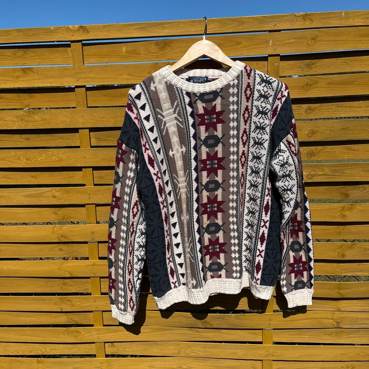 Chaps Ralph Lauren Vintage 90s Ralph Lauren geometry knit Size US L / EU 52-54 / 3 - 1 Thumbnail