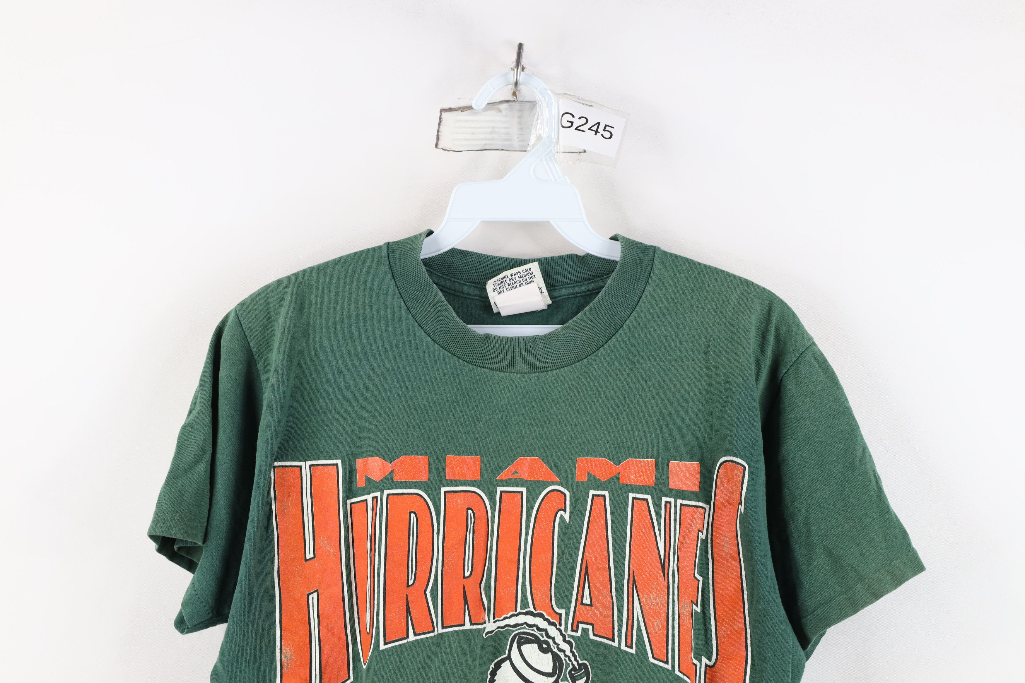 Vintage Vintage 90s Spell Out University of Miami T-Shirt Green USA Size US M / EU 48-50 / 2 - 2 Thumbnail
