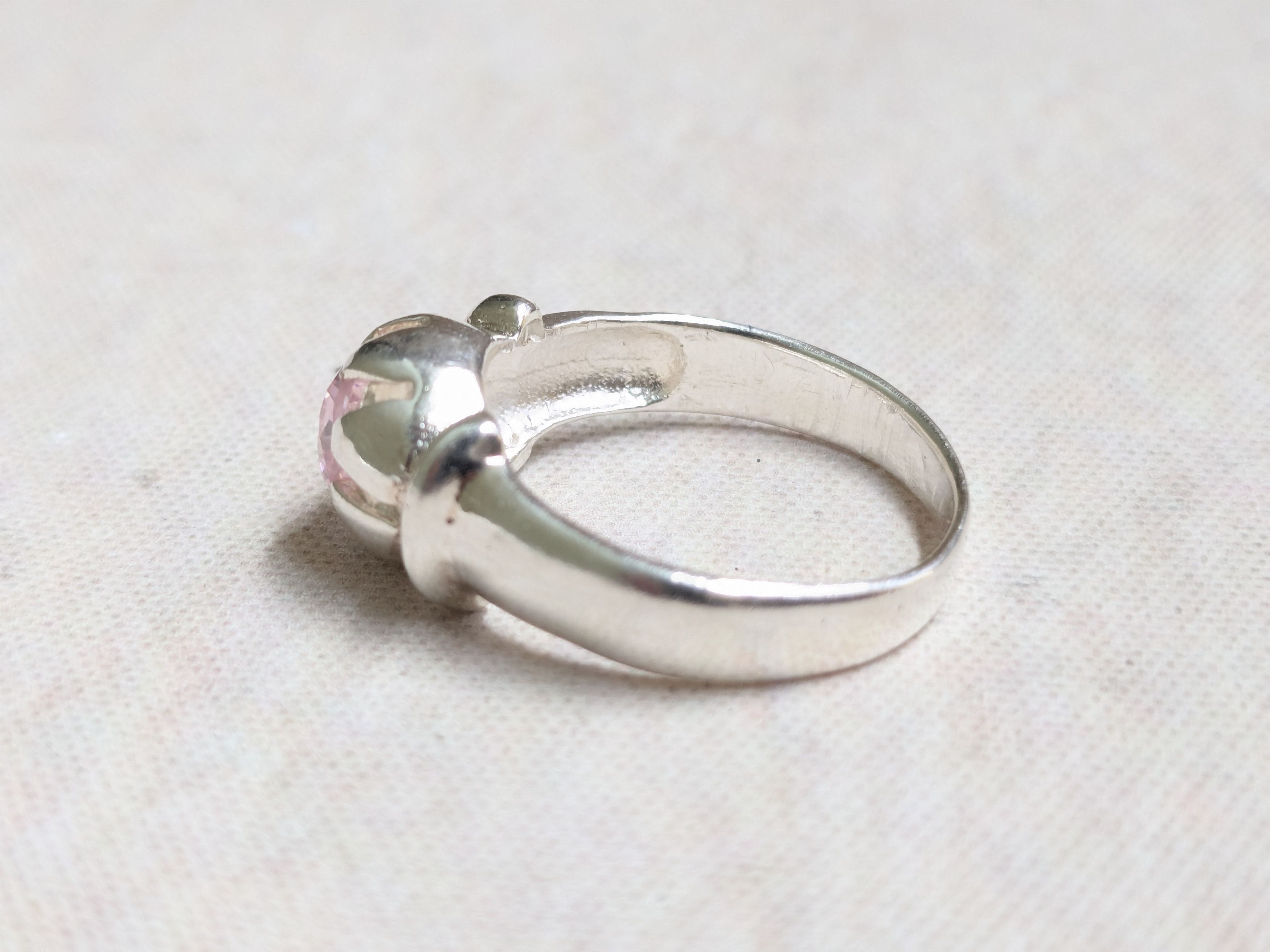 Jewelry Sterling Silver Ring Pink CZ Round Faceted Band Size ONE SIZE - 4 Thumbnail