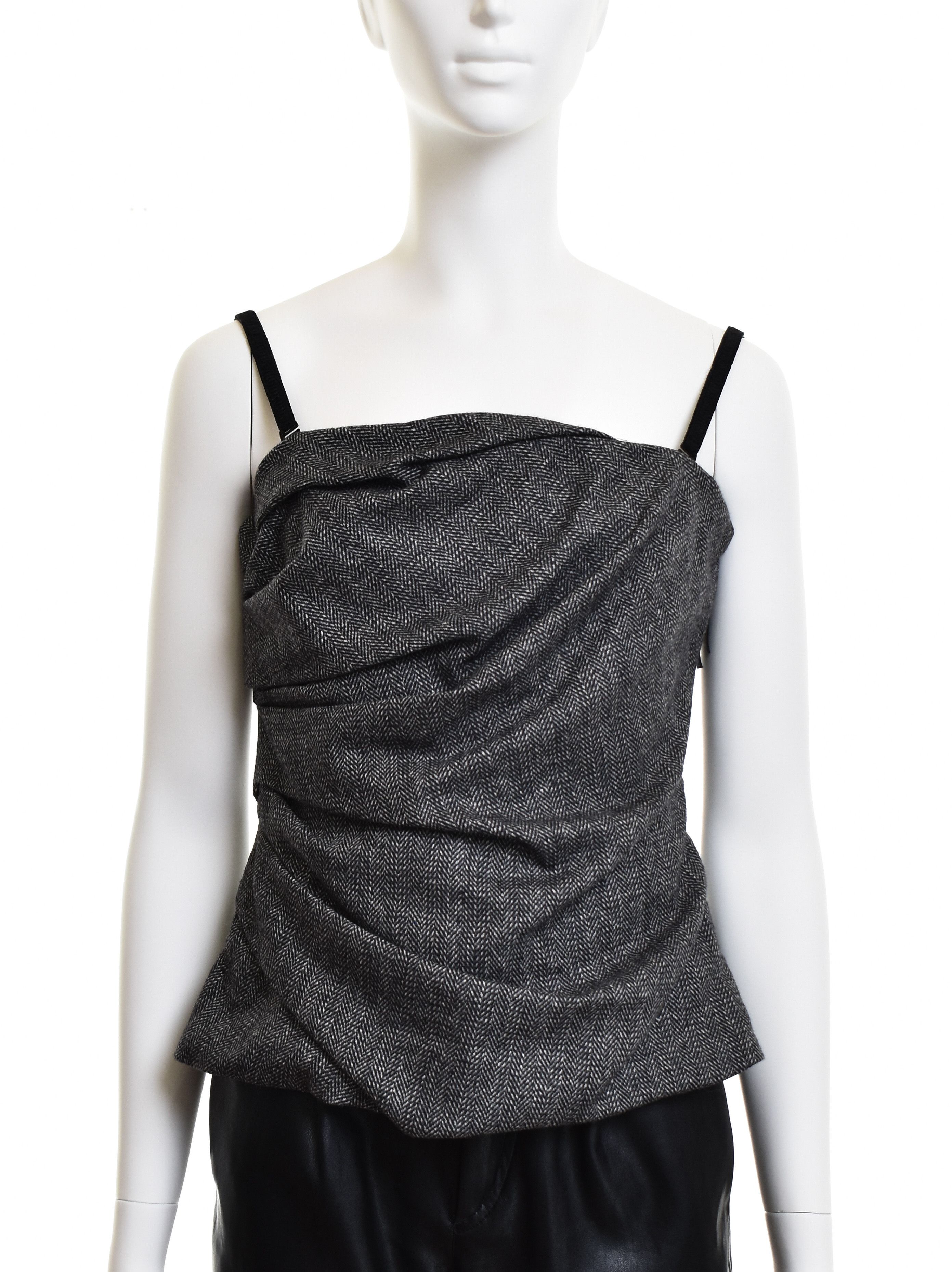 Dolce & Gabbana NWT! DOLCE GABBANA Wool Tweed Drapery Corset Strap Tank Top Size M / US 6-8 / IT 42-44 - 1 Thumbnail