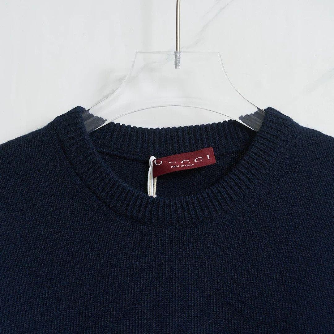 Gucci Gucci Men's Navy Letter Intarsia Wool Sweater Size US M / EU 48-50 / 2 - 2 Thumbnail