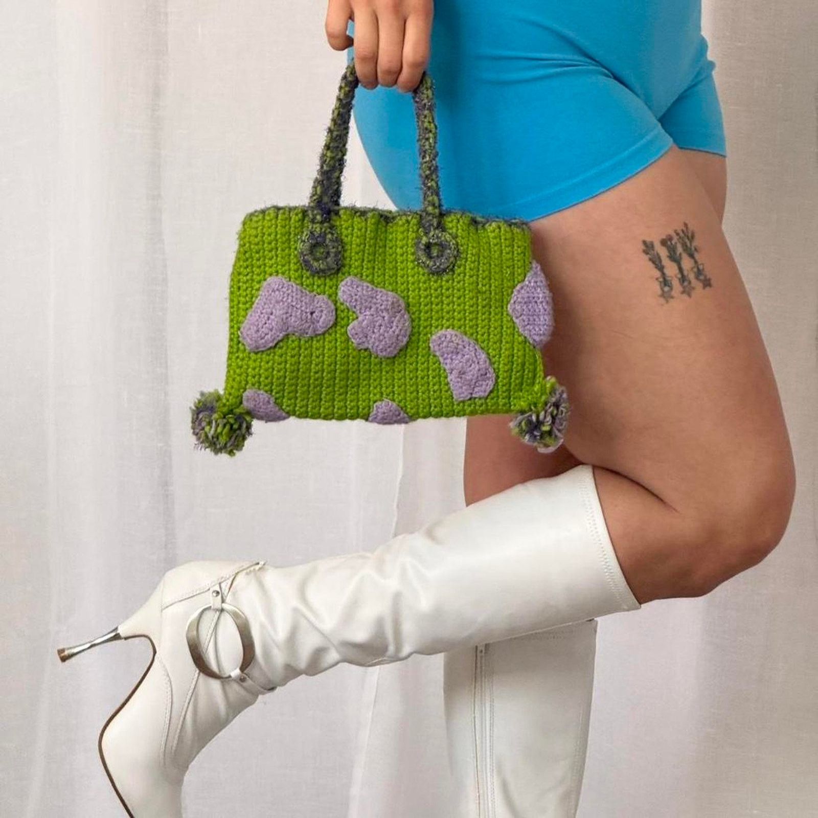 Other crochet mini bag green purple cow print ✦ handmade fuzzy Size ONE SIZE - 1 Thumbnail