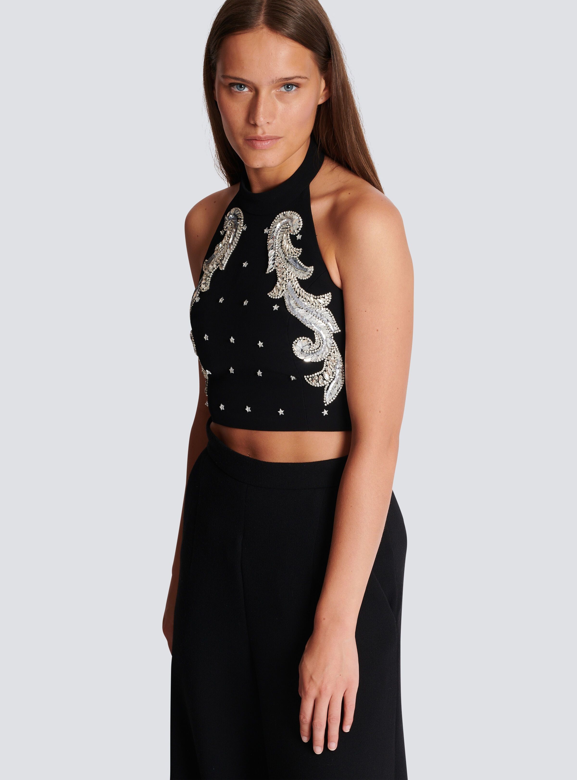 Balmain o1s1wg110825 Backless Baroque Embroidered Top in Black Size L / US 10 / IT 46 - 6 Thumbnail